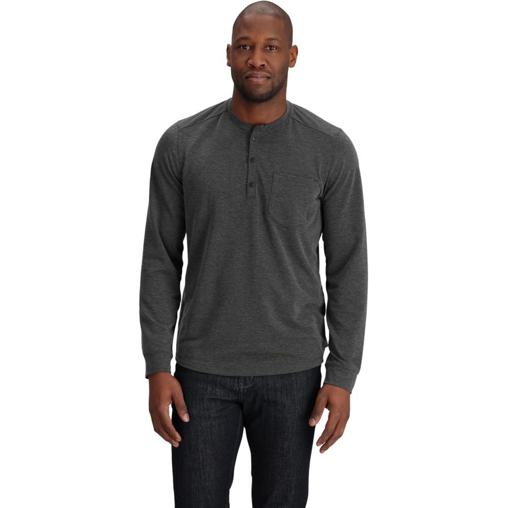 imageOutdoor Research Mens Aberdeen Long Sleeve Henley  Moisture Wicking Athletic Shirt UPF 30 Sun ProtectionBlack Heather