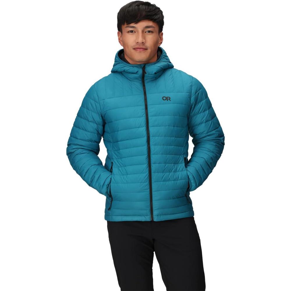 imageOutdoor Research Mens Transcendent Down Hoodie Jacket  Water amp Wind Resistant Insulated Lightweight Standard FitAurora