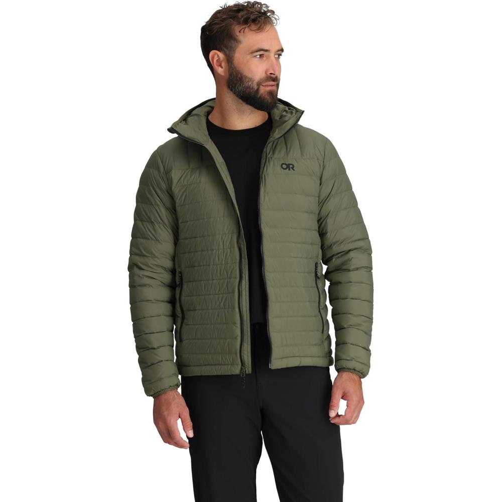 imageOutdoor Research Mens Transcendent Down Hoodie Jacket  Water amp Wind Resistant Insulated Lightweight Standard FitRanger Green