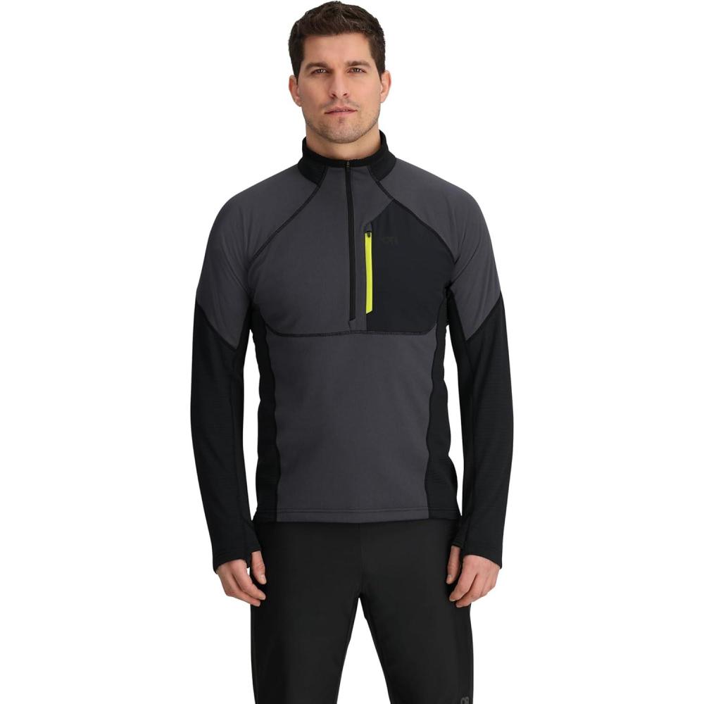 imageOutdoor Research Mens Deviator Fleece Half Zip  Temperature Regulating Fabric Moisture Wicking UPF 30StormBlack