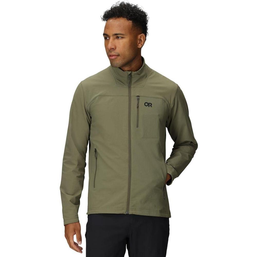 imageOutdoor Research Mens Ultima Softshell Jacket  Water amp Wind Resistant Zippered Chest amp Hand Pockets UPF 50Ranger Green
