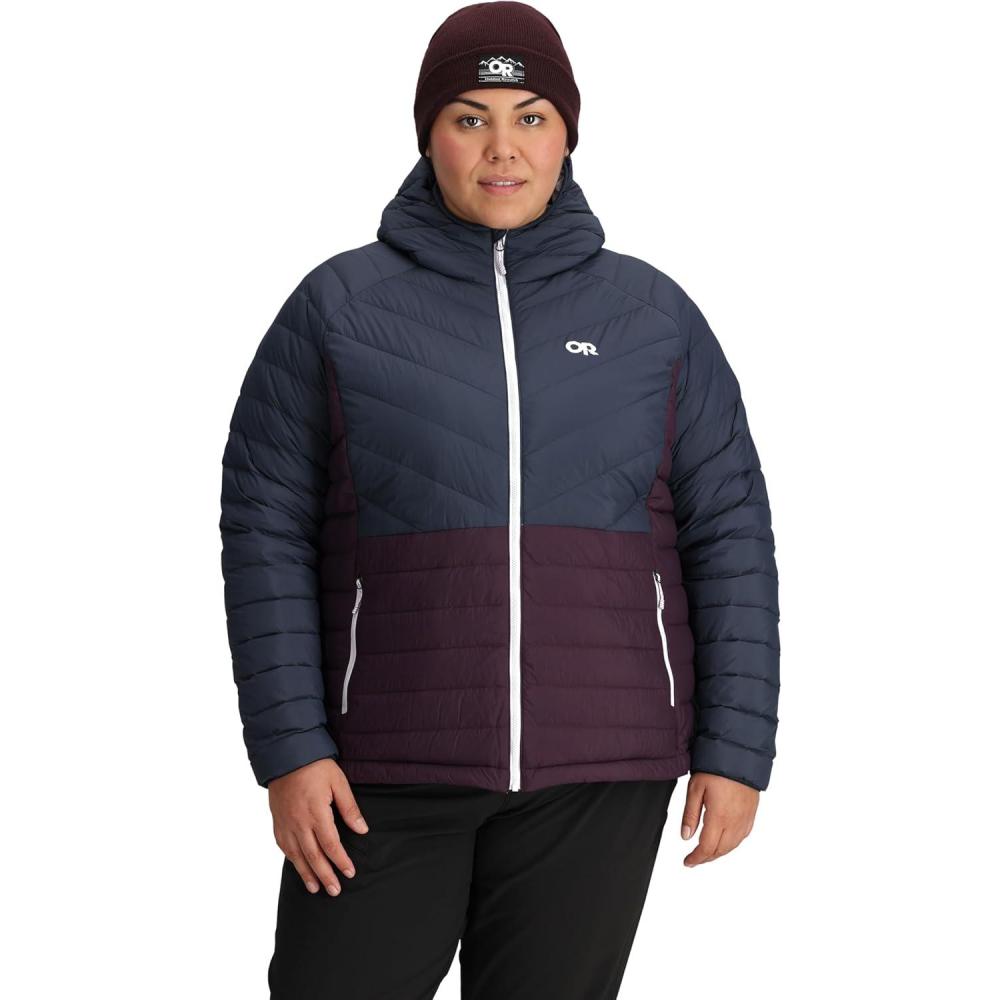 imageOutdoor Research Womens Transcendent Down Hoodie  Plus Size  Insulated Water amp Wind Resistant LightweightDark NavyAmethyst