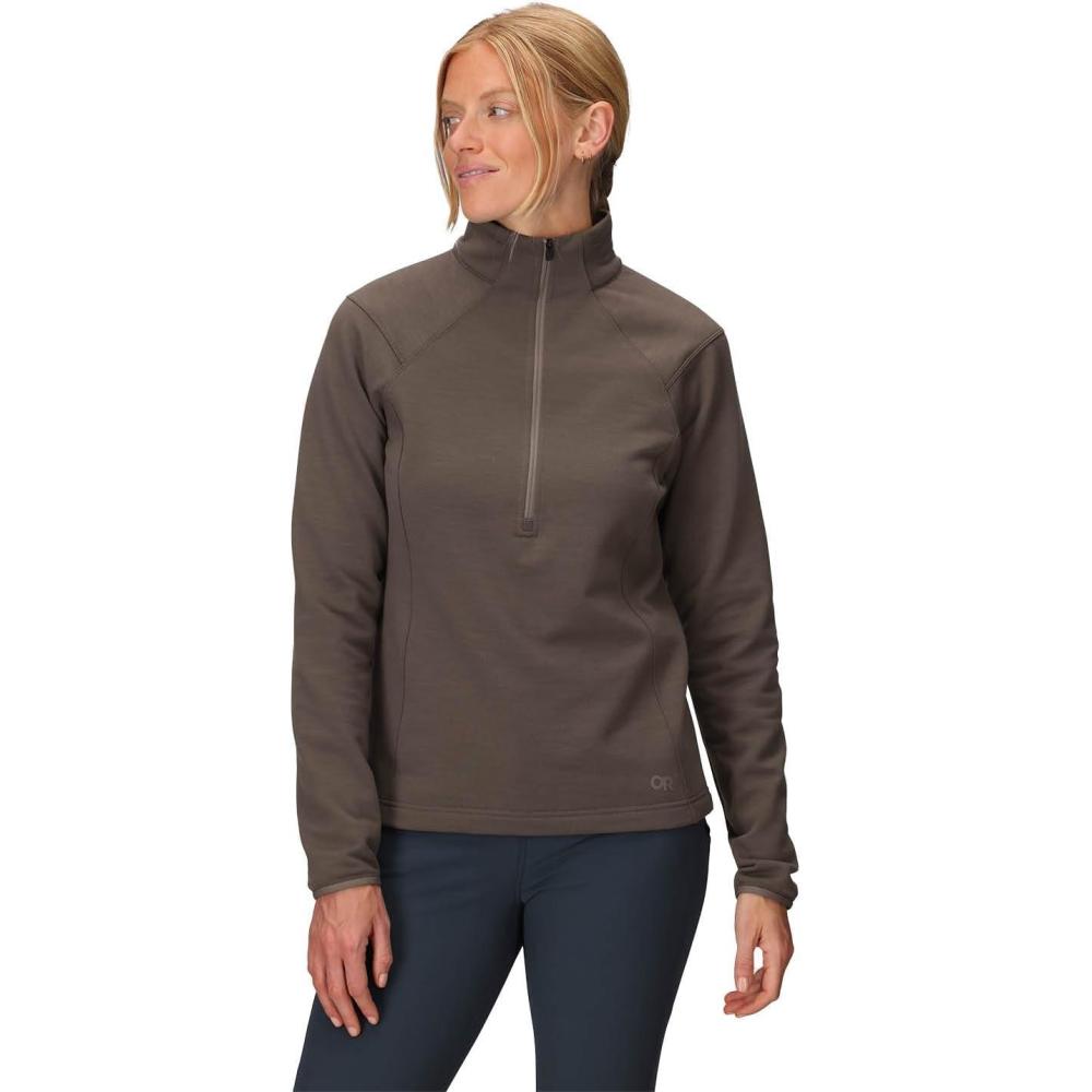 imageOutdoor Research Womens Crescent Fleece Half Zip  Merino Wool Jacket Moisture Wicking Fabric MidweightSable