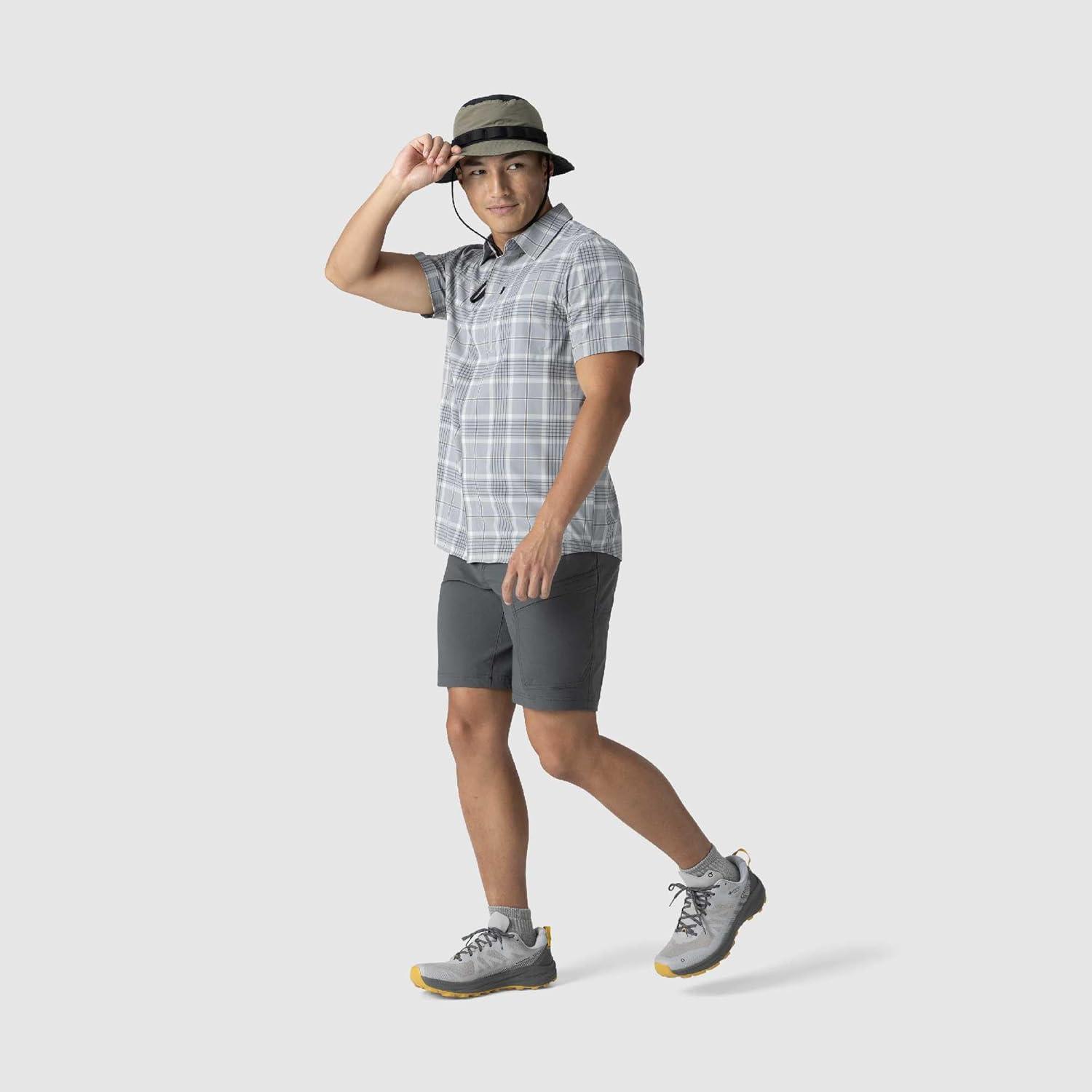 imageOutdoor Research Mens Astroman Short Sleeve Sun Shirt Lightweight UPF 30 Snap Button Hiking Top Breathable amp StretchyLight Pewter Plaid