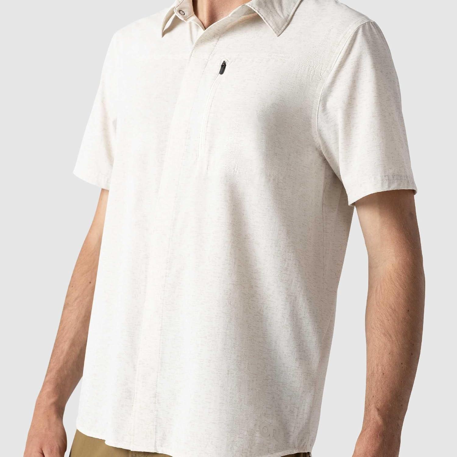 imageOutdoor Research Mens Astroman Short Sleeve Sun Shirt Lightweight UPF 30 Snap Button Hiking Top Breathable amp StretchyOyster Tamarack Print