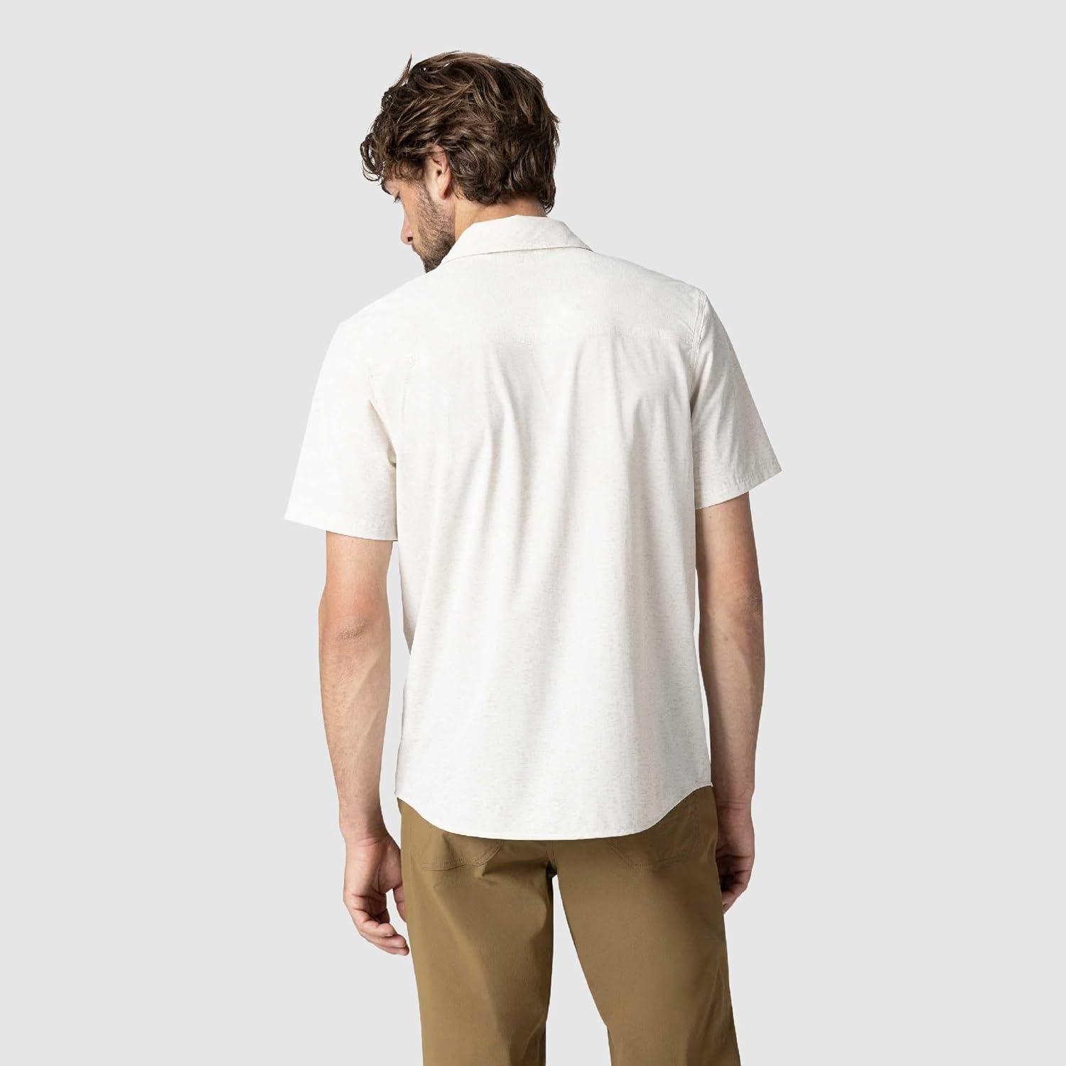 imageOutdoor Research Mens Astroman Short Sleeve Sun Shirt Lightweight UPF 30 Snap Button Hiking Top Breathable amp StretchyOyster Tamarack Print