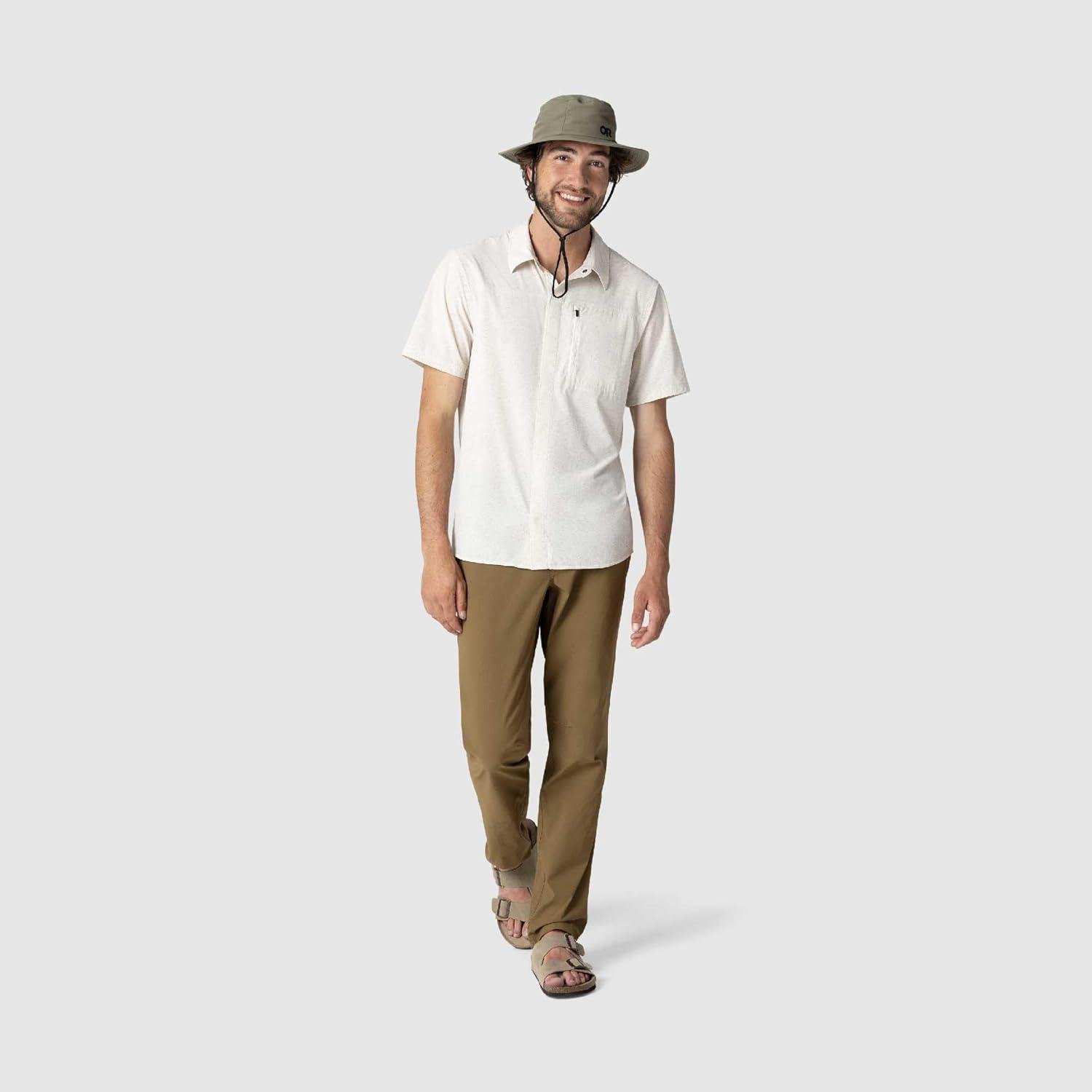 imageOutdoor Research Mens Astroman Short Sleeve Sun Shirt Lightweight UPF 30 Snap Button Hiking Top Breathable amp StretchyOyster Tamarack Print