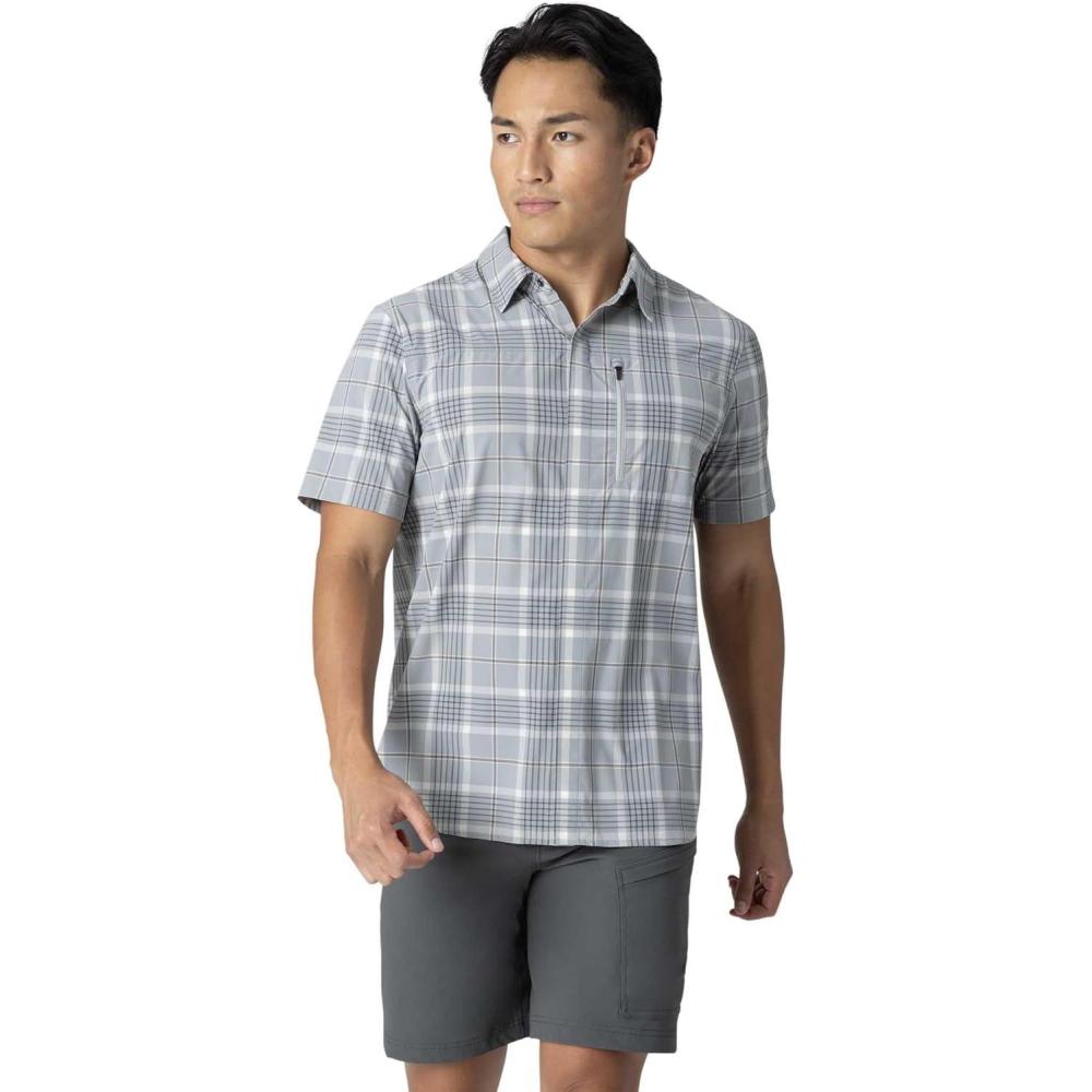 imageOutdoor Research Mens Astroman Short Sleeve Sun Shirt  Lightweight UPF 30 Snap Button Hiking Top Breathable amp StretchyLight Pewter Plaid