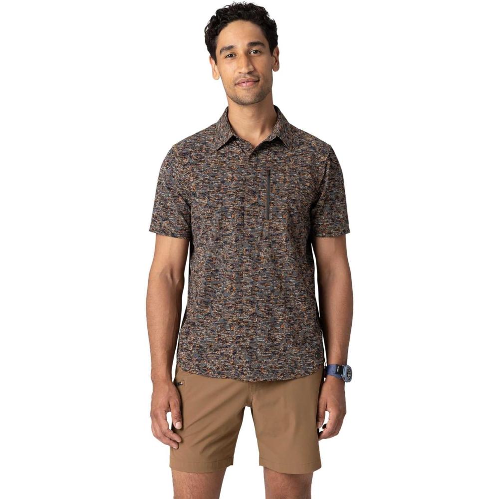 imageOutdoor Research Mens Astroman Short Sleeve Sun Shirt  Lightweight UPF 30 Snap Button Hiking Top Breathable amp StretchySedona Traverse Print