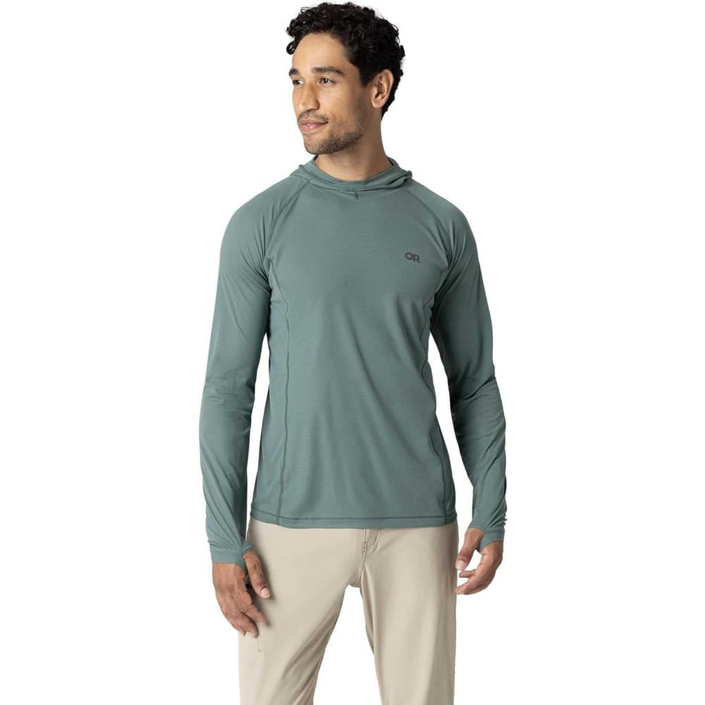 imageOutdoor Research Mens Echo Hoodie Lightweight UPF 15 Sun Shirt MoistureWicking Odor Control BreathableMalachite