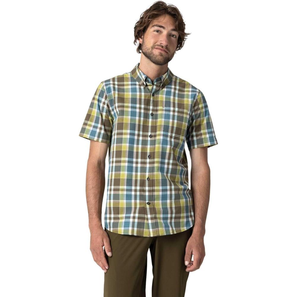 imageOutdoor Research Mens Rooftop Short Sleeve Shirt Button Down Shirt for MenDark Olive Plaid