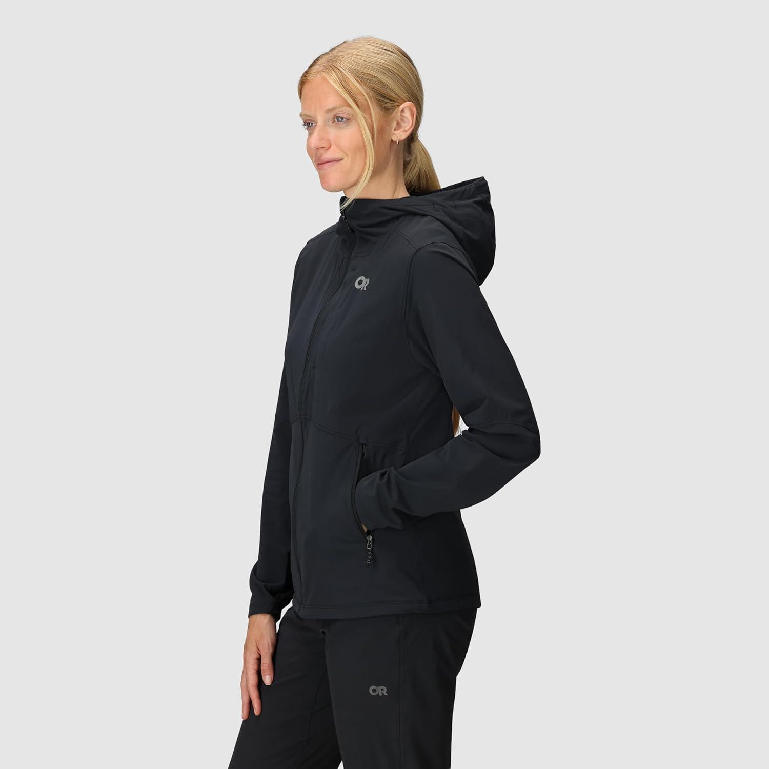 imageOutdoor Research Womens Ferrosi Hoodie Wind amp Water Resistant Zippered Pockets Adjustable Hood Standard FitBlack