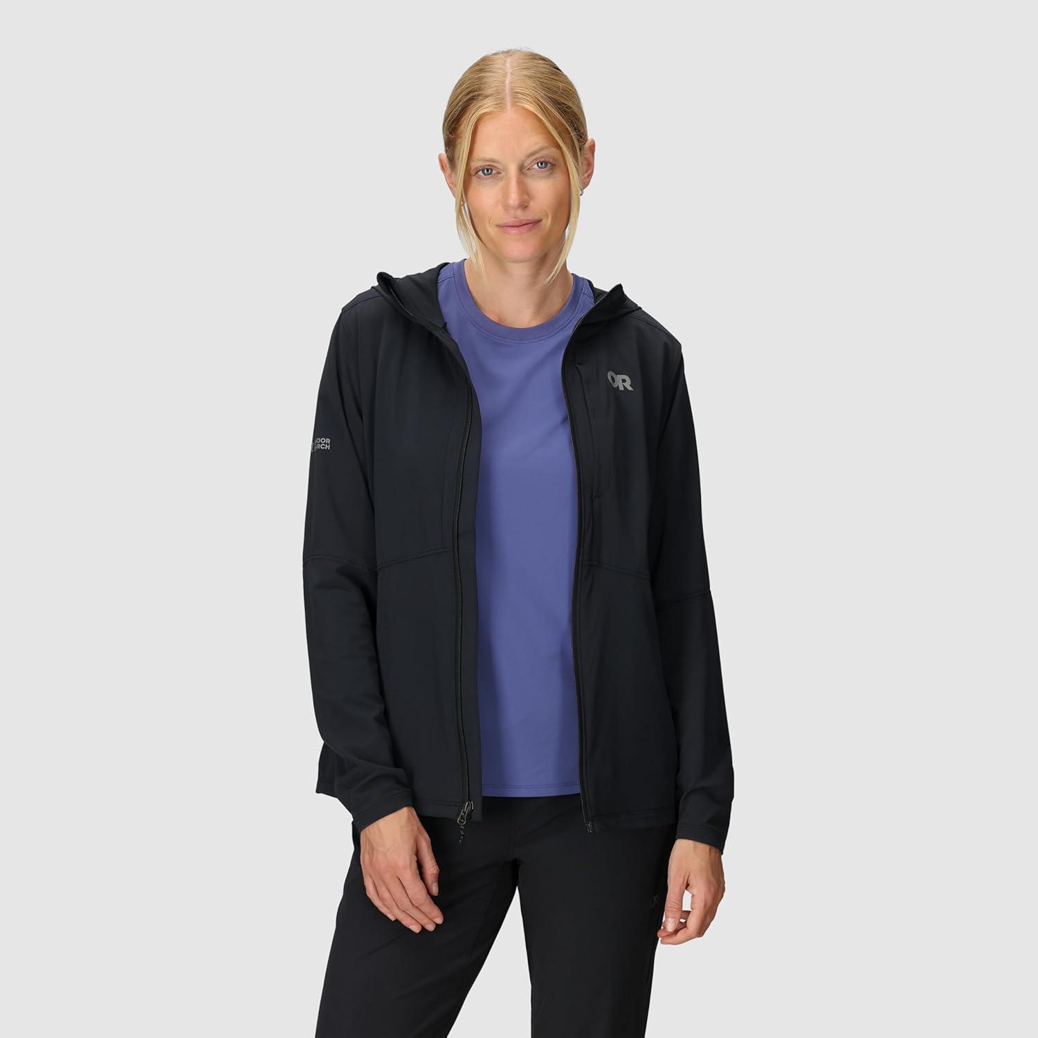 imageOutdoor Research Womens Ferrosi Hoodie Wind amp Water Resistant Zippered Pockets Adjustable Hood Standard FitBlack