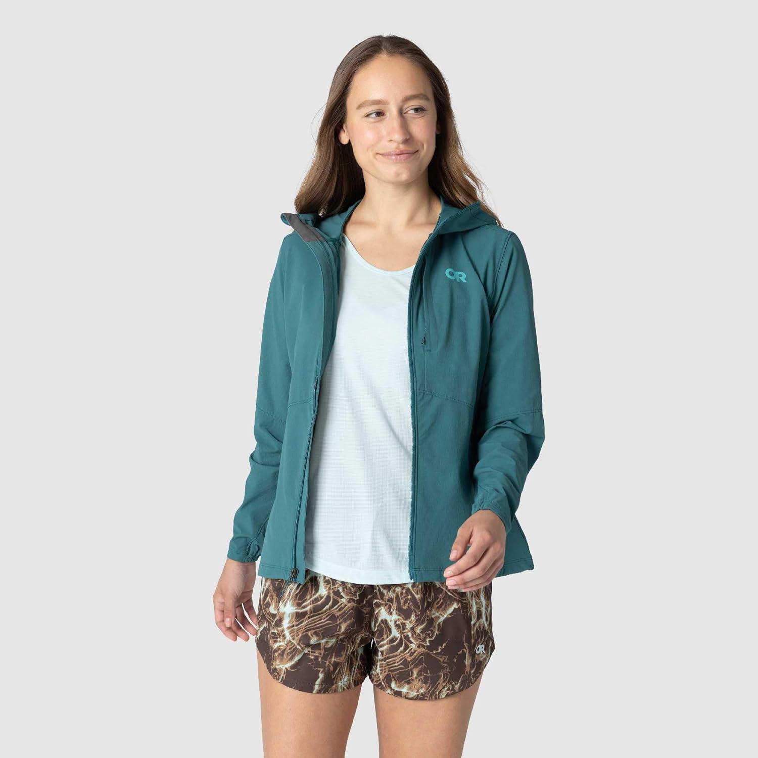 imageOutdoor Research Womens Ferrosi Hoodie Wind amp Water Resistant Zippered Pockets Adjustable Hood Standard FitMallard