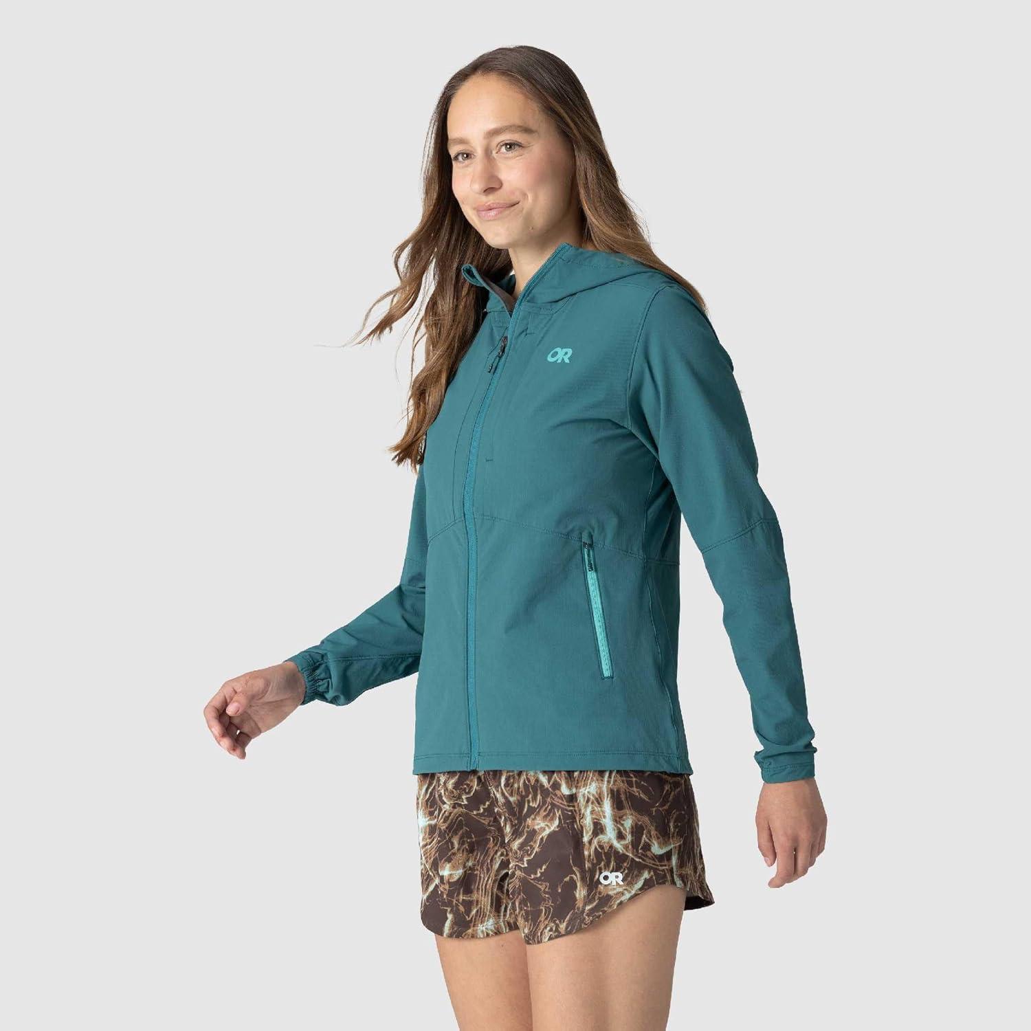 imageOutdoor Research Womens Ferrosi Hoodie Wind amp Water Resistant Zippered Pockets Adjustable Hood Standard FitMallard