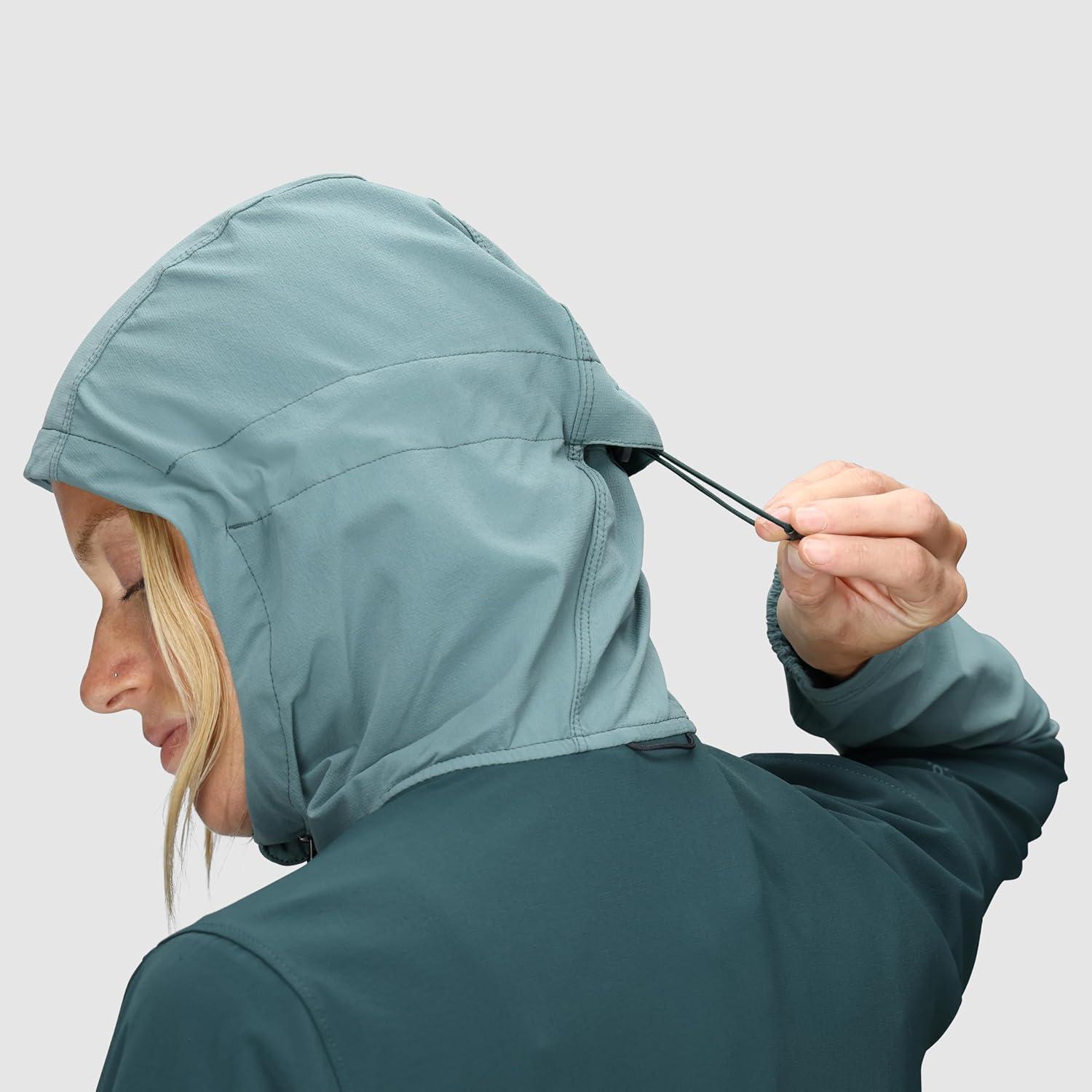 imageOutdoor Research Womens Ferrosi Hoodie Wind amp Water Resistant Zippered Pockets Adjustable Hood Standard FitNeptuneDouglas Fir