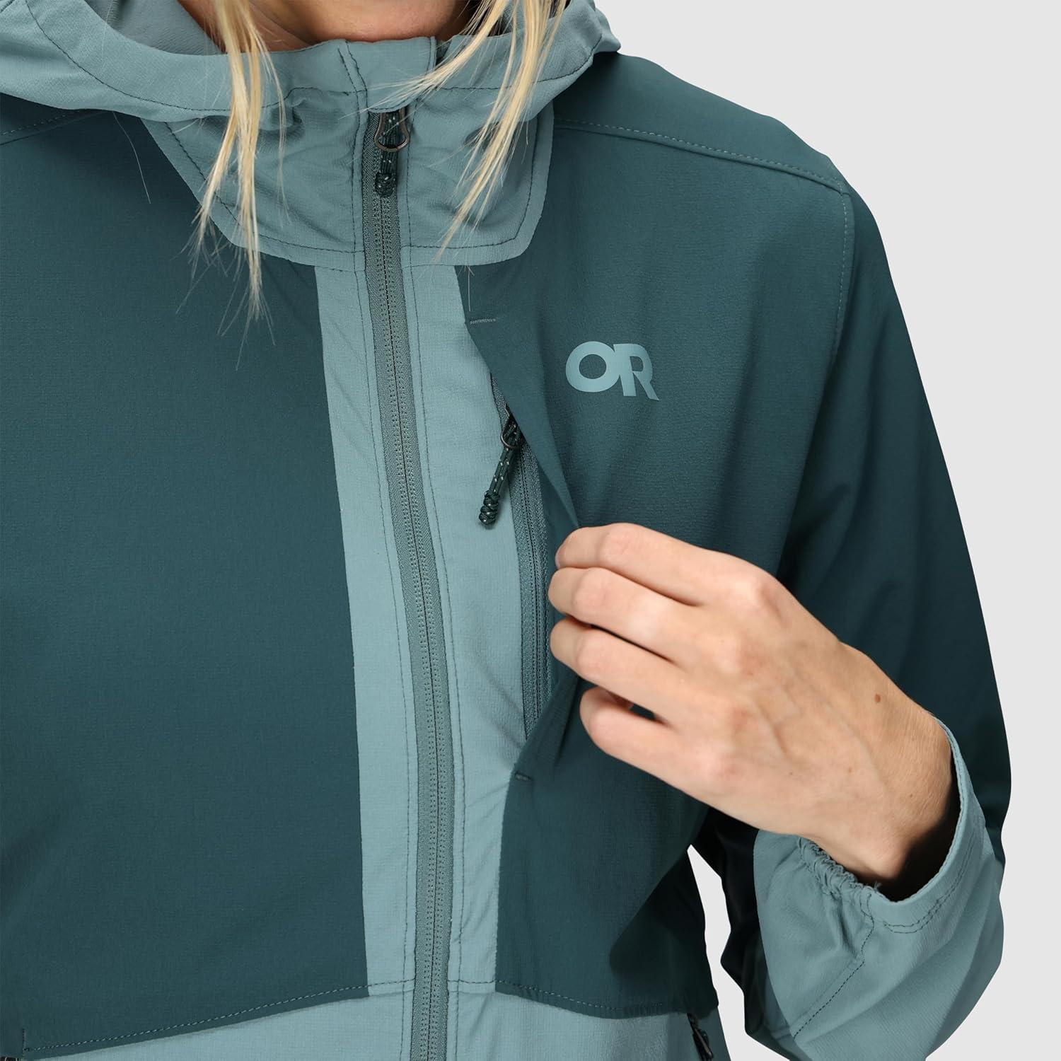 imageOutdoor Research Womens Ferrosi Hoodie Wind amp Water Resistant Zippered Pockets Adjustable Hood Standard FitNeptuneDouglas Fir