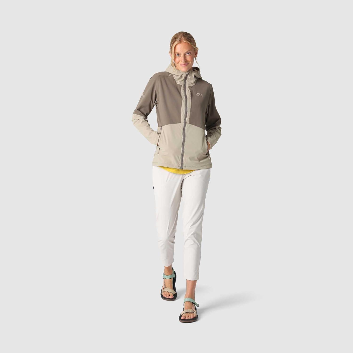 imageOutdoor Research Womens Ferrosi Hoodie Wind amp Water Resistant Zippered Pockets Adjustable Hood Standard FitPro KhakiGravel