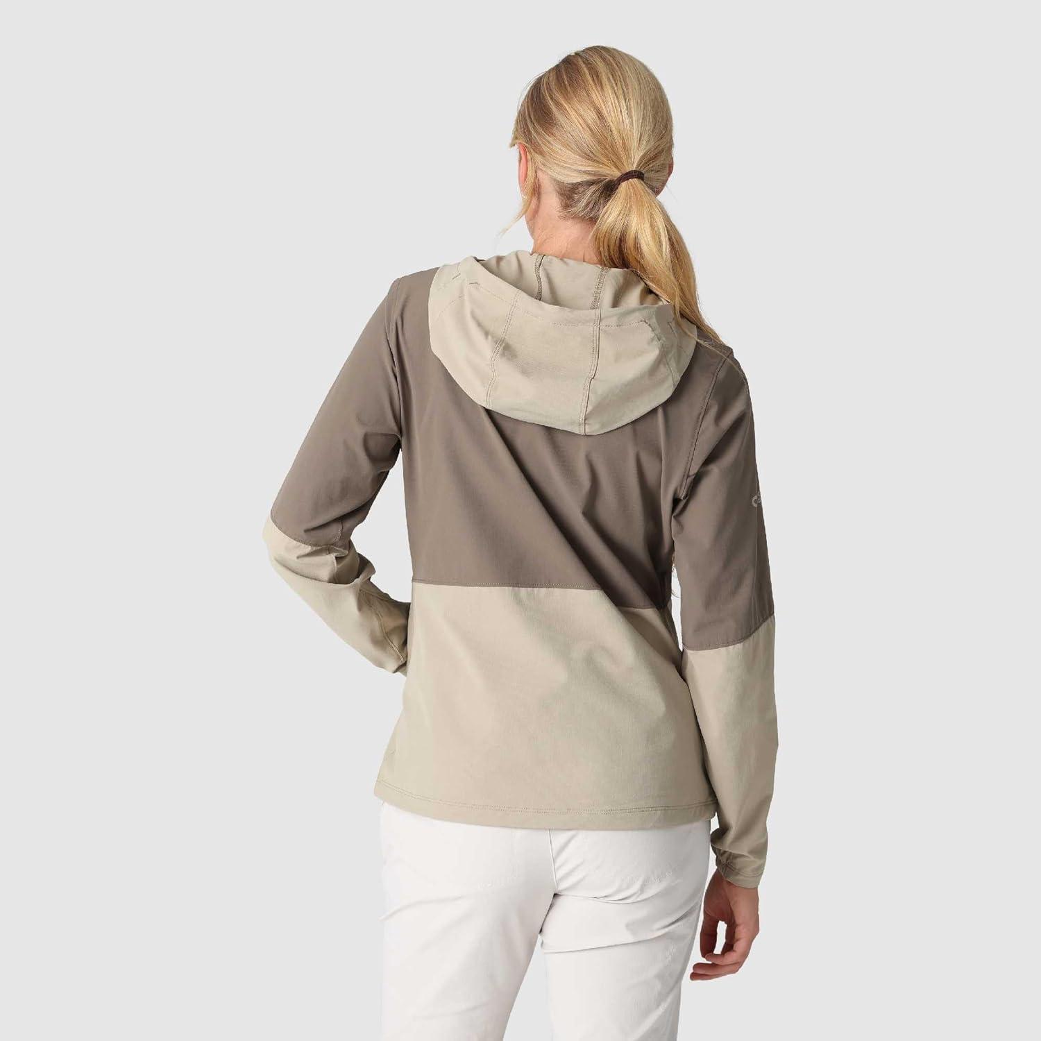 imageOutdoor Research Womens Ferrosi Hoodie Wind amp Water Resistant Zippered Pockets Adjustable Hood Standard FitPro KhakiGravel