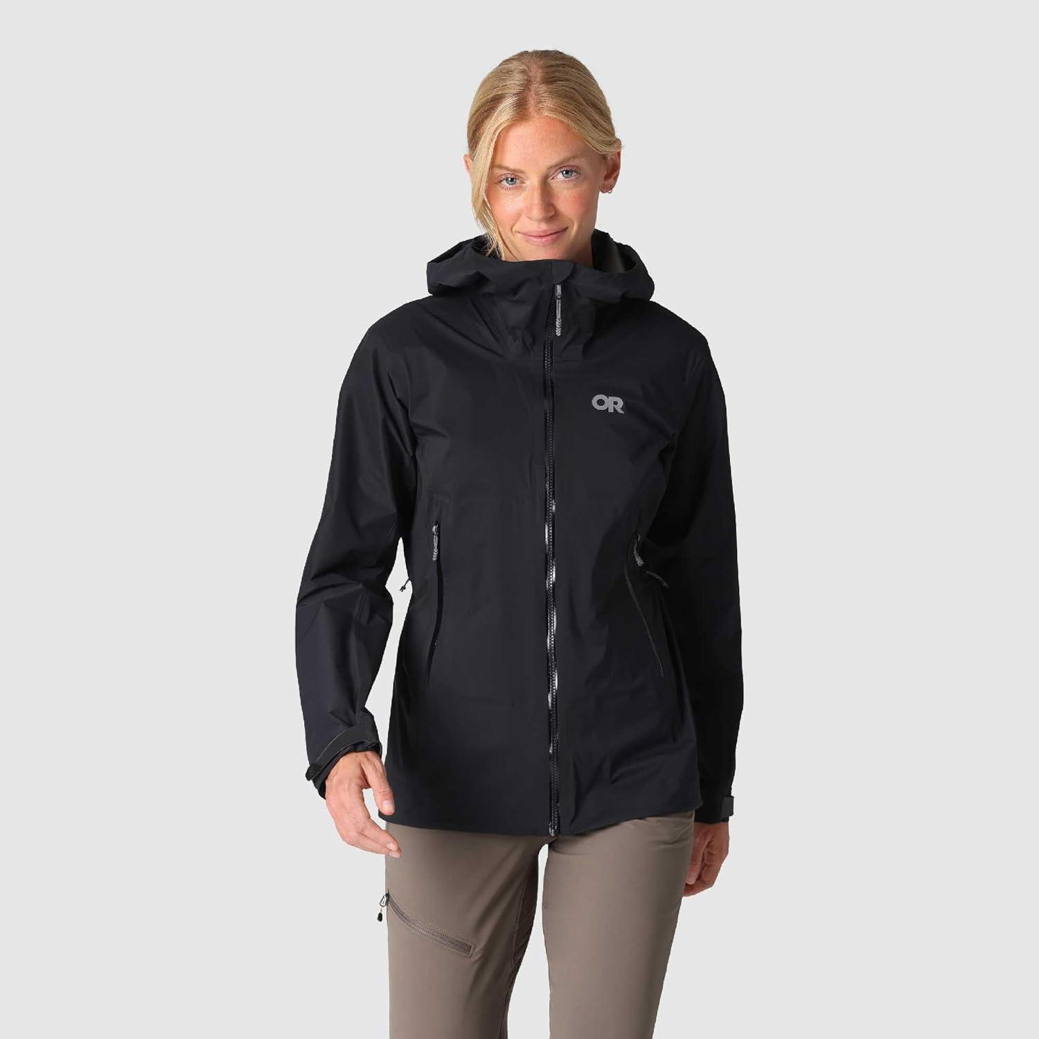 imageOutdoor Research Womens SkyChaser Jacket Lightweight Waterproof Mountaineering Shell Pit Zips Helmet Compatible HoodBlack