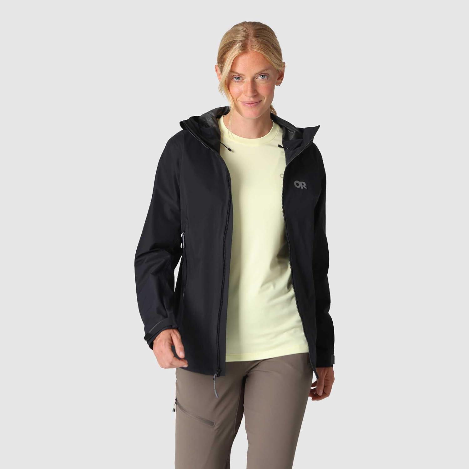 imageOutdoor Research Womens SkyChaser Jacket Lightweight Waterproof Mountaineering Shell Pit Zips Helmet Compatible HoodBlack