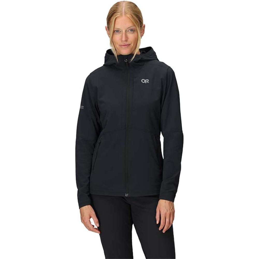 imageOutdoor Research Womens Ferrosi Hoodie Wind amp Water Resistant Zippered Pockets Adjustable Hood Standard FitBlack