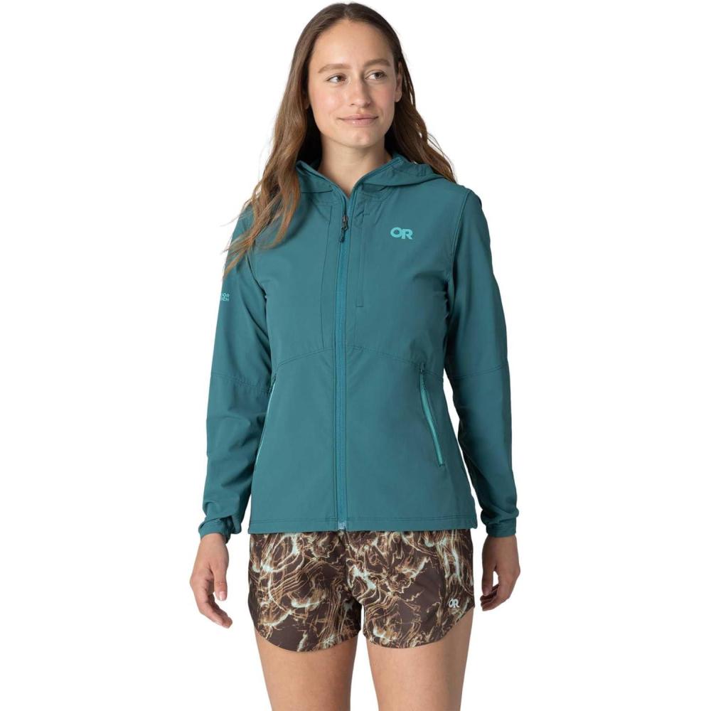 imageOutdoor Research Womens Ferrosi Hoodie Wind amp Water Resistant Zippered Pockets Adjustable Hood Standard FitMallard