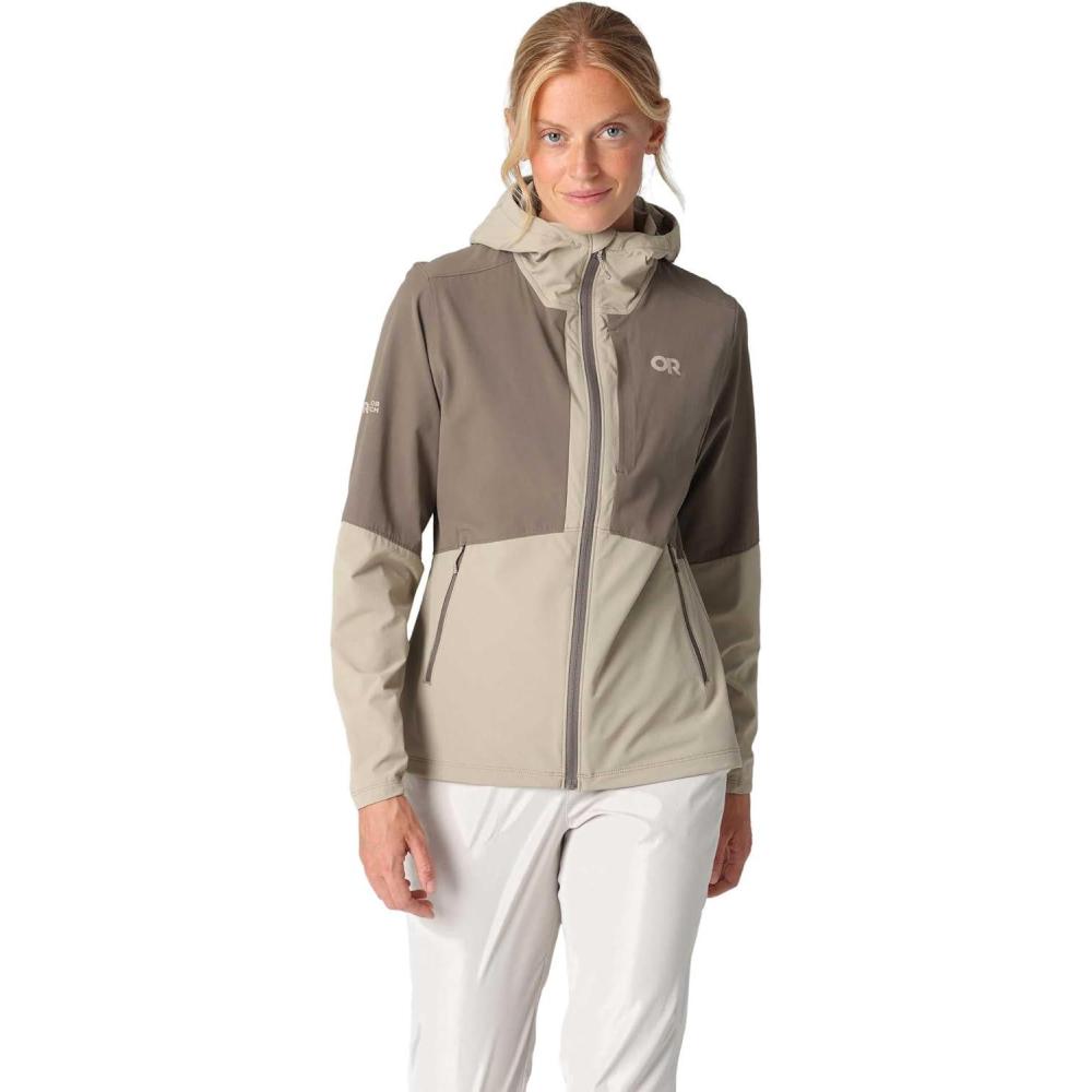 imageOutdoor Research Womens Ferrosi Hoodie Wind amp Water Resistant Zippered Pockets Adjustable Hood Standard FitPro KhakiGravel