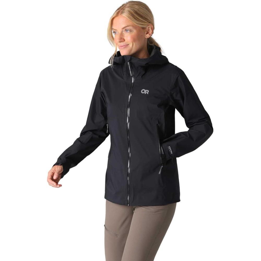 imageOutdoor Research Womens SkyChaser Jacket Lightweight Waterproof Mountaineering Shell Pit Zips Helmet Compatible HoodBlack