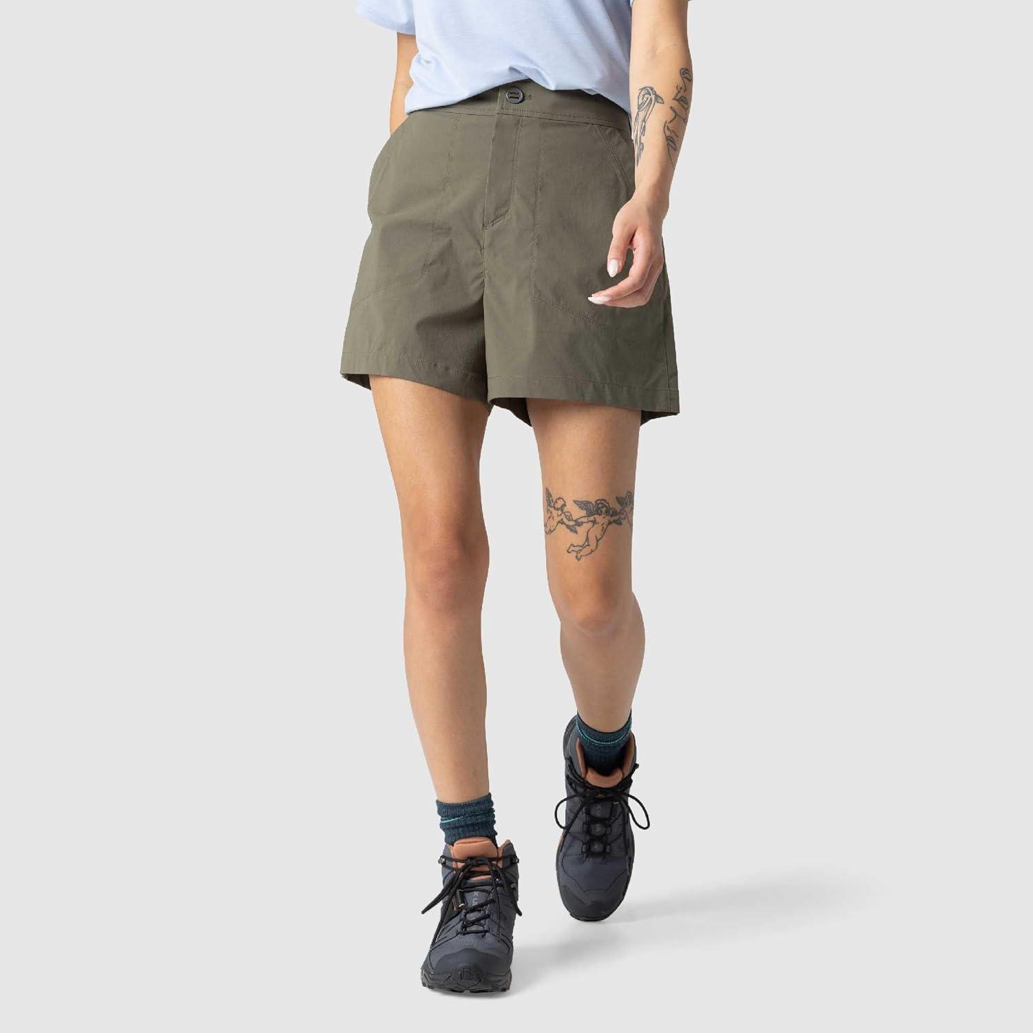 imageOutdoor Research Womens Timberline Short Moisture Wicking Stretchy UPF 50 Athletic Hiking Shorts Quick Dry Zip PocketRanger Green