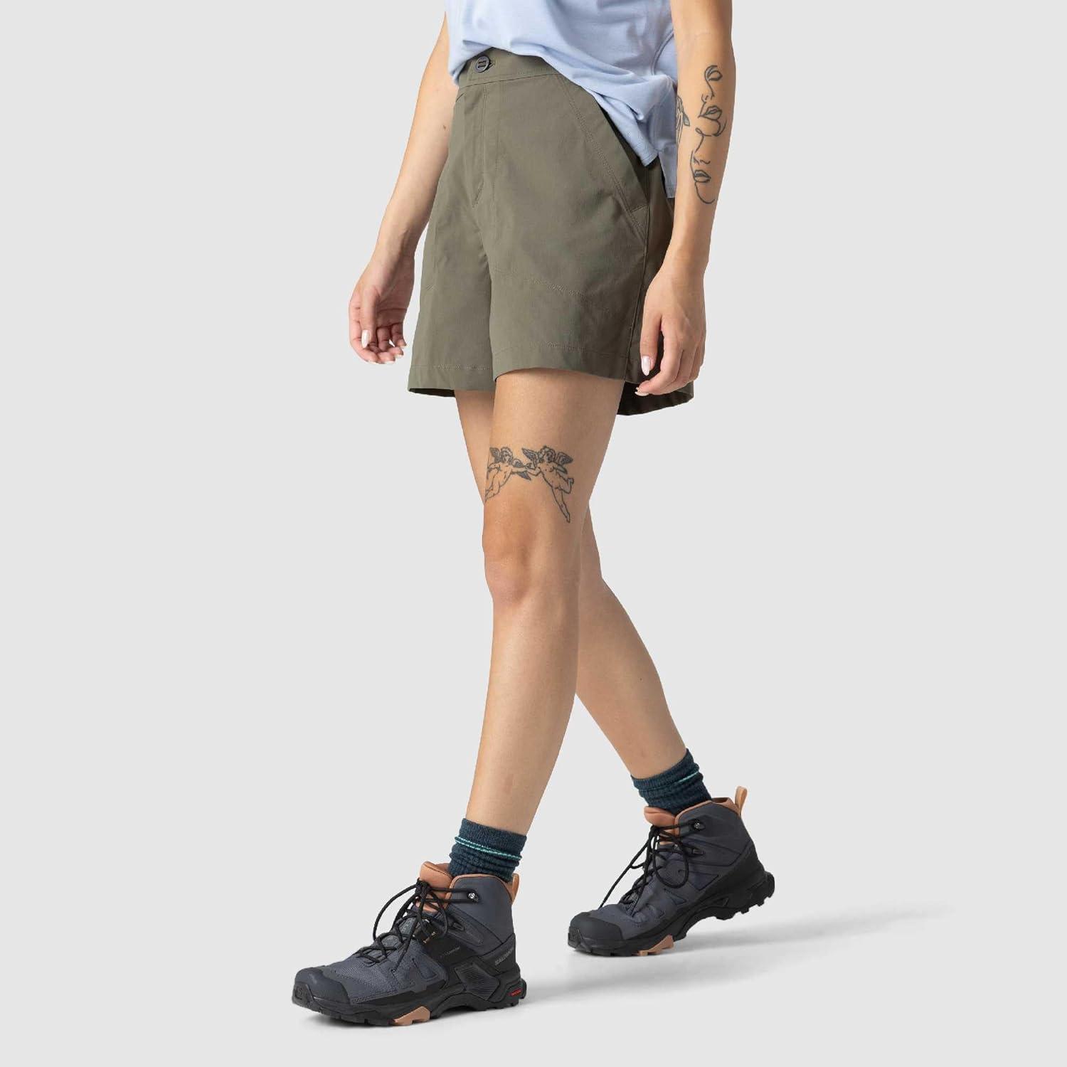 imageOutdoor Research Womens Timberline Short Moisture Wicking Stretchy UPF 50 Athletic Hiking Shorts Quick Dry Zip PocketRanger Green