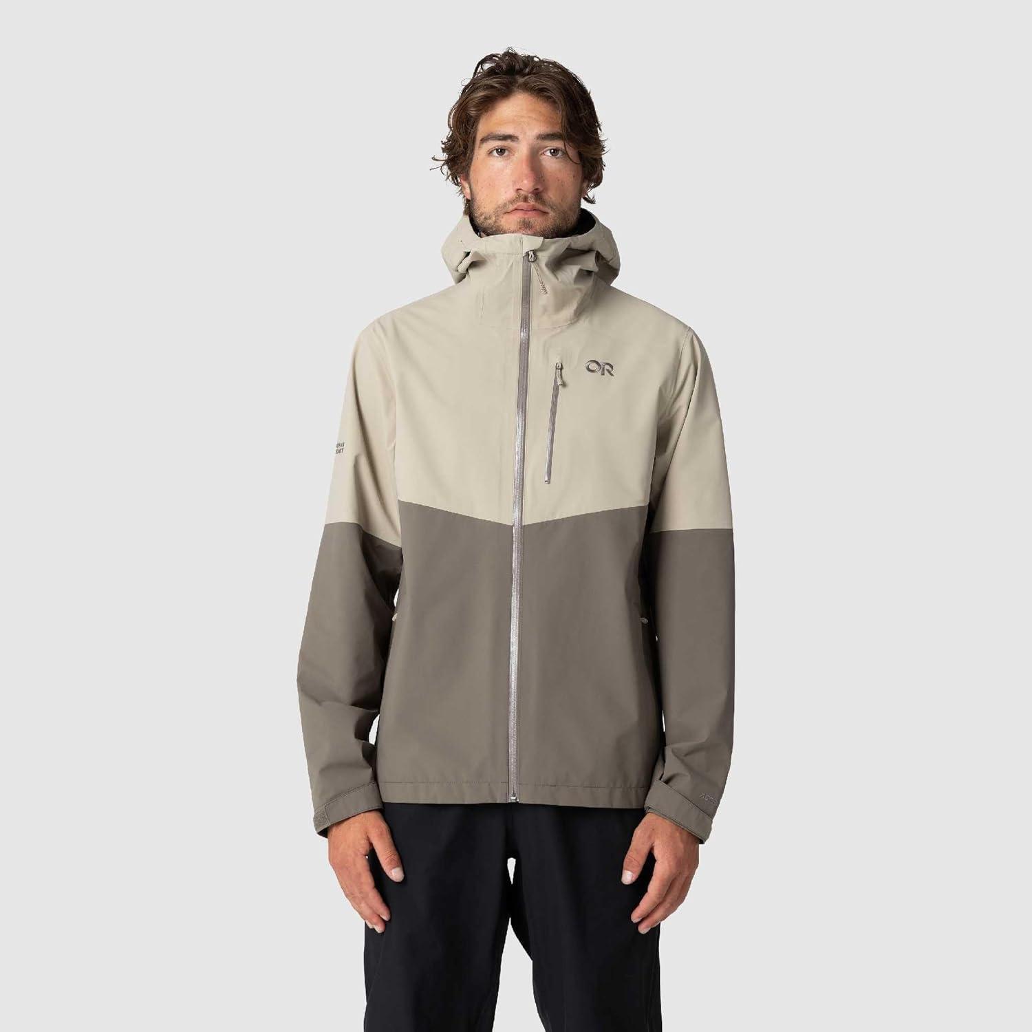 imageOutdoor Research Mens Foray 3L Jacket Waterproof Windproof Hooded Long Sleeve Standard FitPro KhakiGravel