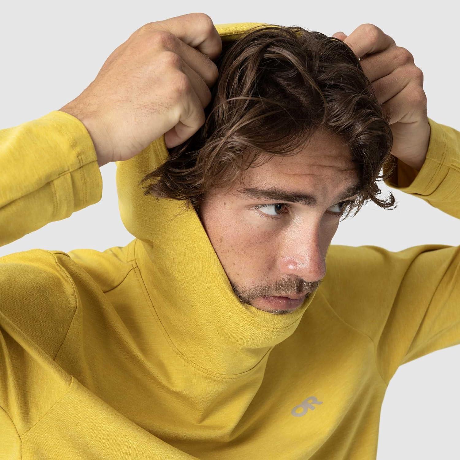 imageOutdoor Research Mens ActiveIce Spectrum Sun Hoodie Self Cooling Quick Dry 3 Panel Hood UPF 50 Standard FitAmber Heather