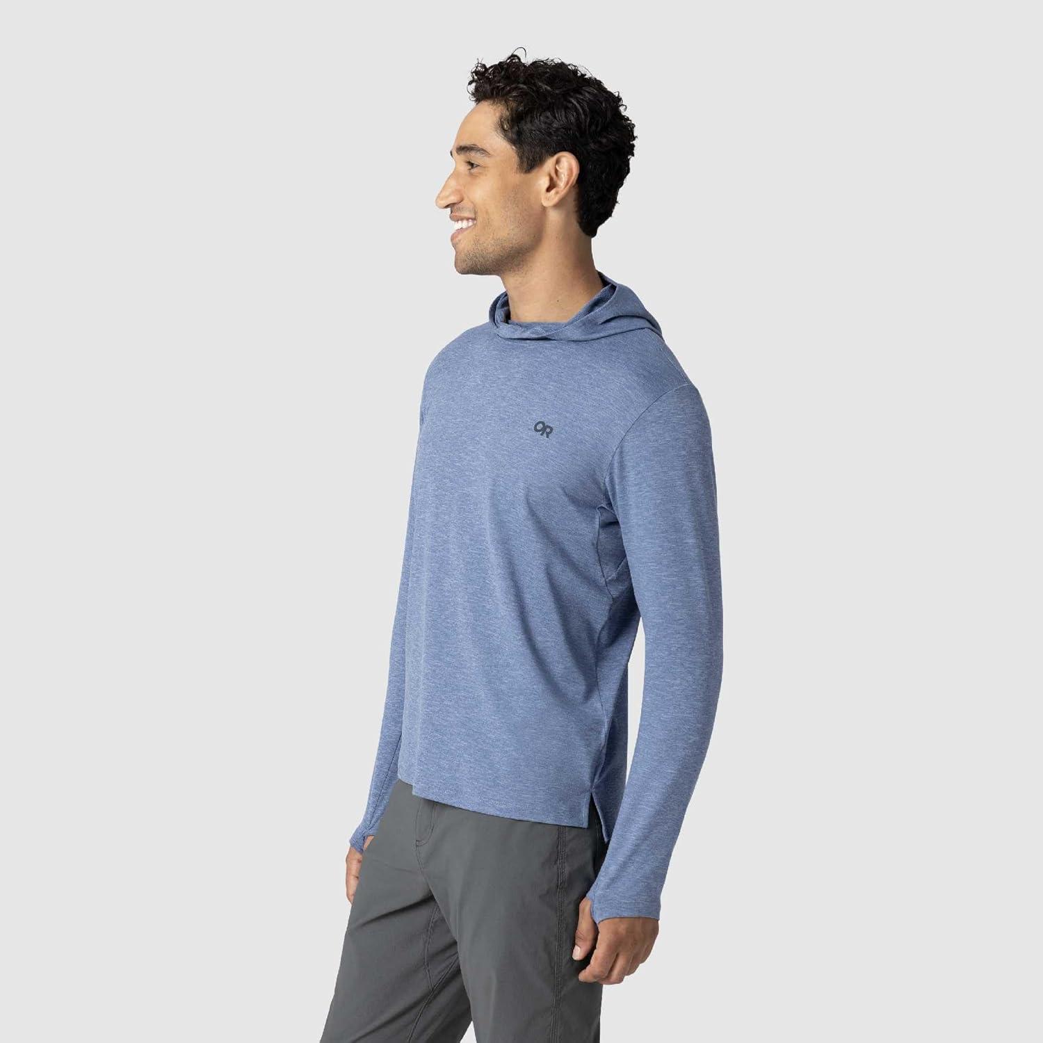 imageOutdoor Research Mens ActiveIce Spectrum Sun Hoodie Self Cooling Quick Dry 3 Panel Hood UPF 50 Standard FitAscent Blue Heather