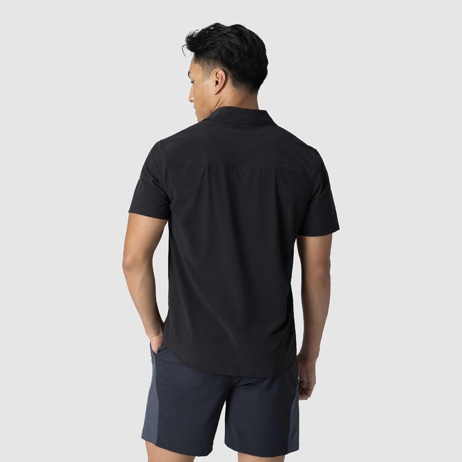imageOutdoor Research Mens Astroman Air Short Sleeve Sun Shirt Vented Back Breathable UPF 30 Snap Button Hiking TopBlack