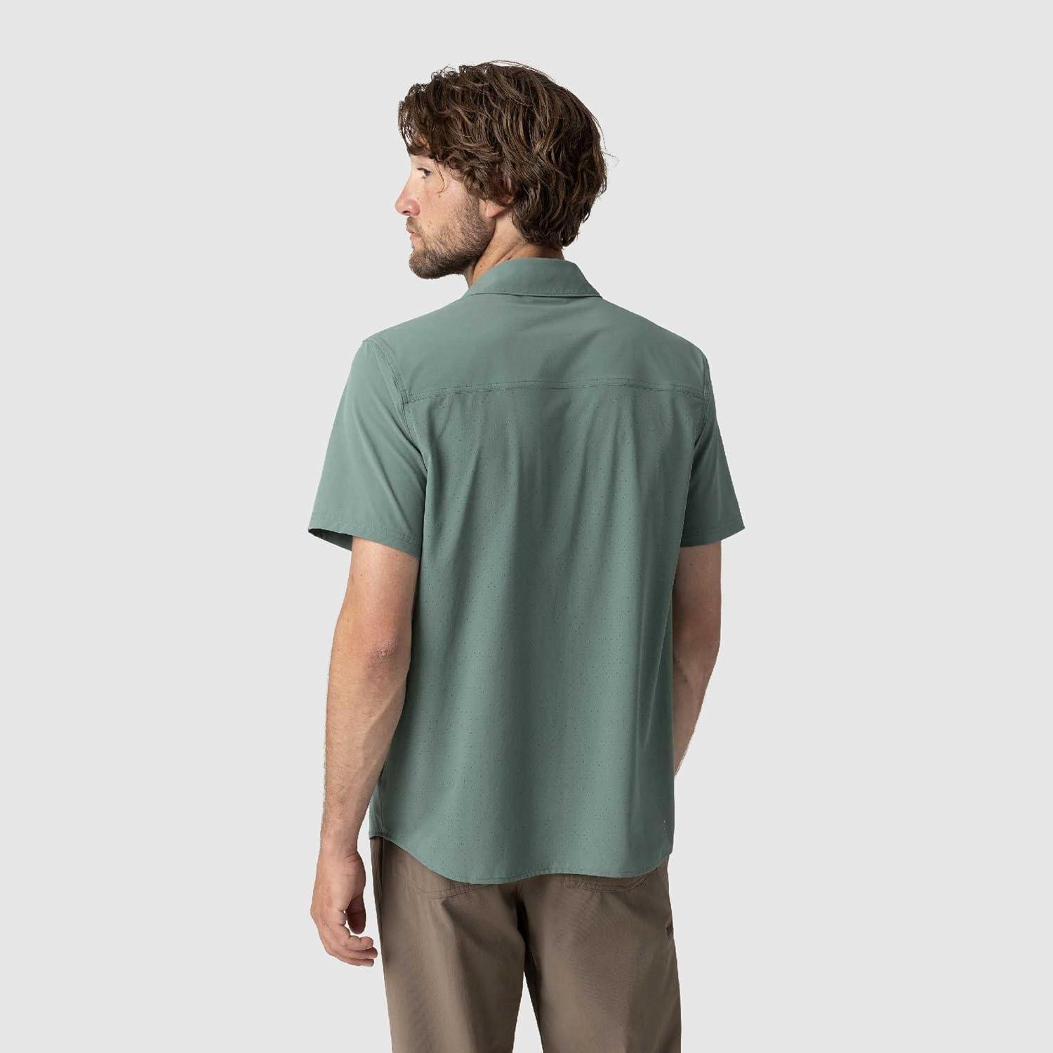 imageOutdoor Research Mens Astroman Air Short Sleeve Sun Shirt Vented Back Breathable UPF 30 Snap Button Hiking TopMalachite