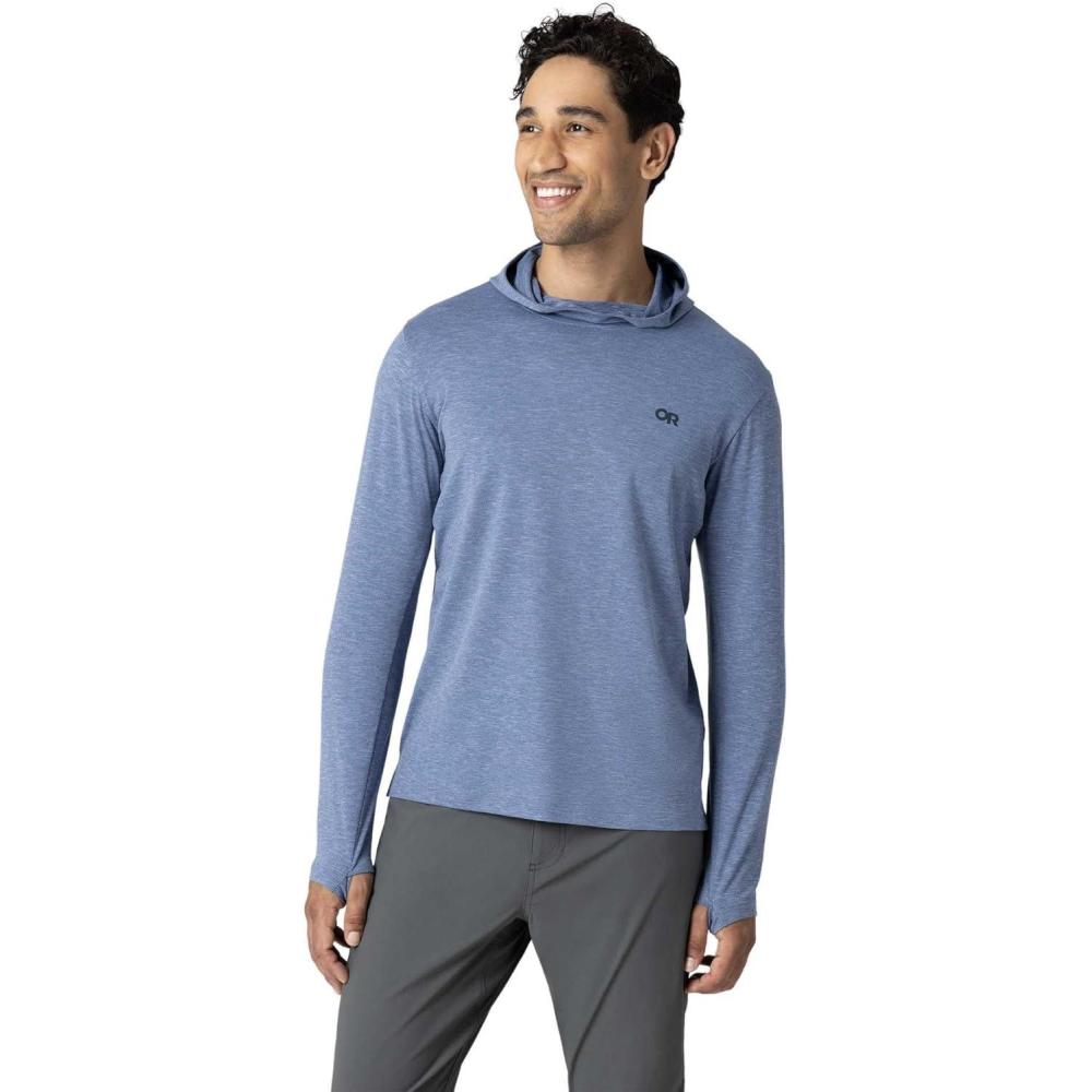 imageOutdoor Research Mens ActiveIce Spectrum Sun Hoodie Self Cooling Quick Dry 3 Panel Hood UPF 50 Standard FitAscent Blue Heather