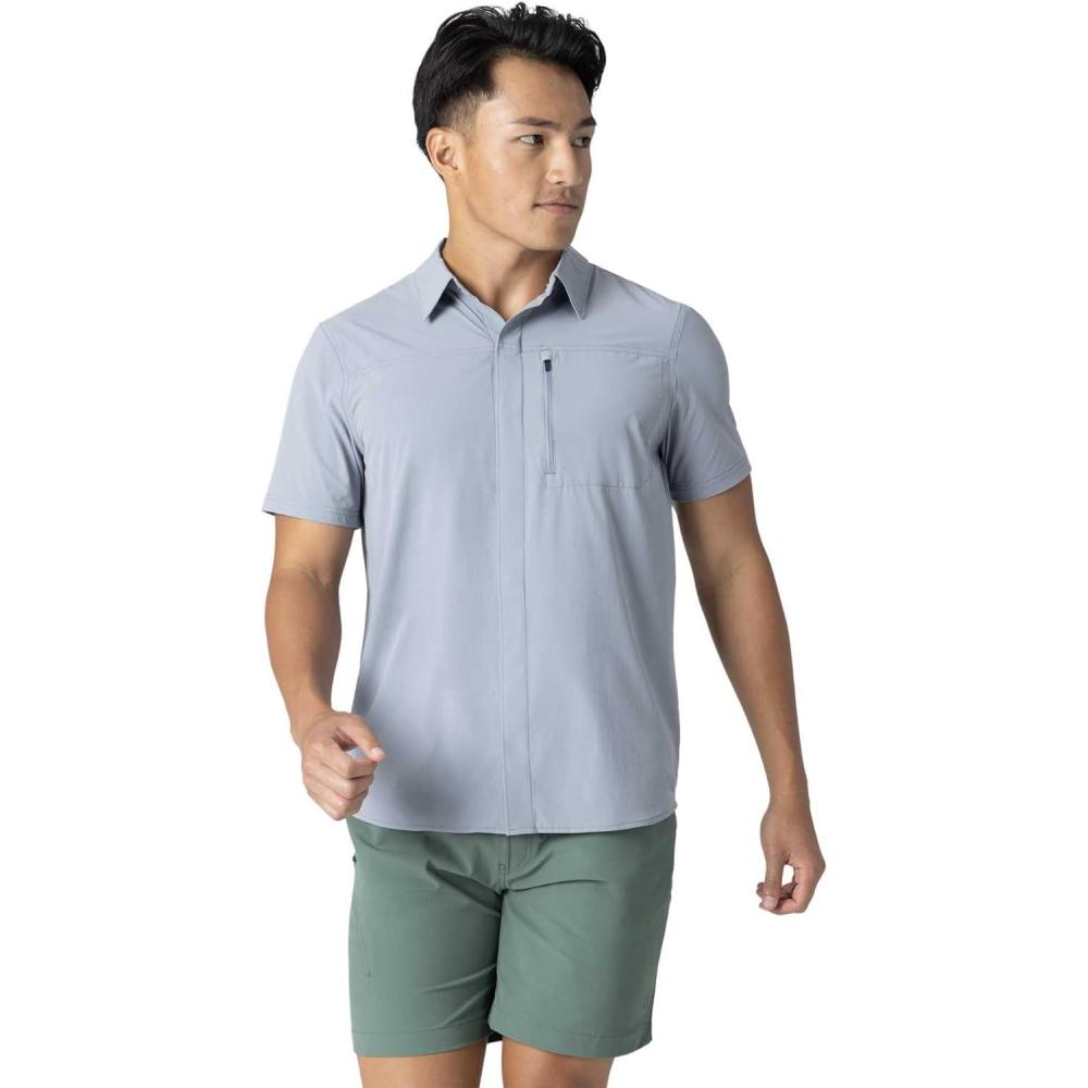 imageOutdoor Research Mens Astroman Air Short Sleeve Sun Shirt Vented Back Breathable UPF 30 Snap Button Hiking TopSlate