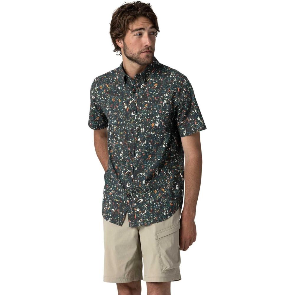 imageOutdoor Research Mens Rooftop Short Sleeve Shirt Button Down Shirt for MenBlack Creekside Print