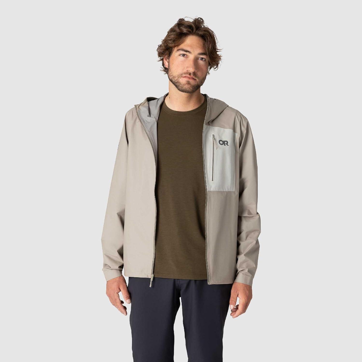 imageOutdoor Research Mens Helium UL Jacket Lightweight Waterproof Rain Jacket Breathable Windproof Fully Seam TapedPro Khaki