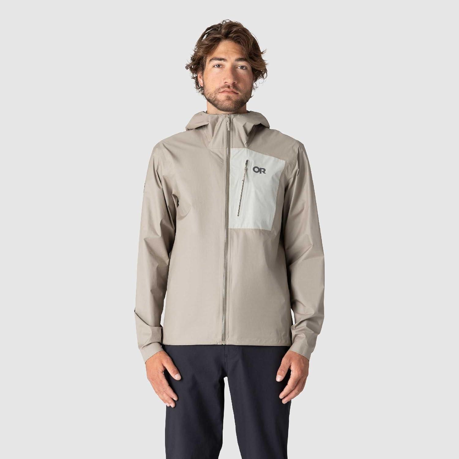 imageOutdoor Research Mens Helium UL Jacket Lightweight Waterproof Rain Jacket Breathable Windproof Fully Seam TapedPro Khaki