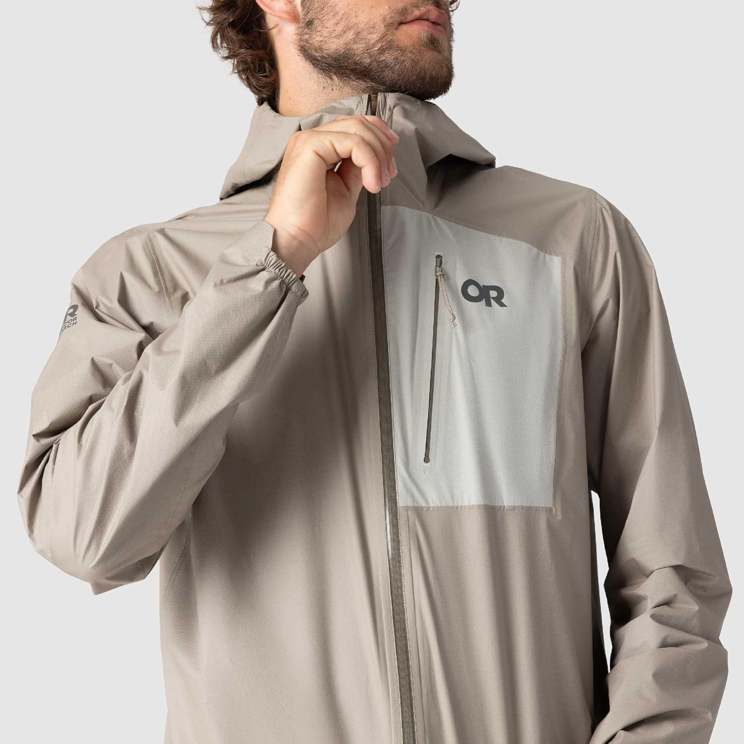 imageOutdoor Research Mens Helium UL Jacket Lightweight Waterproof Rain Jacket Breathable Windproof Fully Seam TapedPro Khaki
