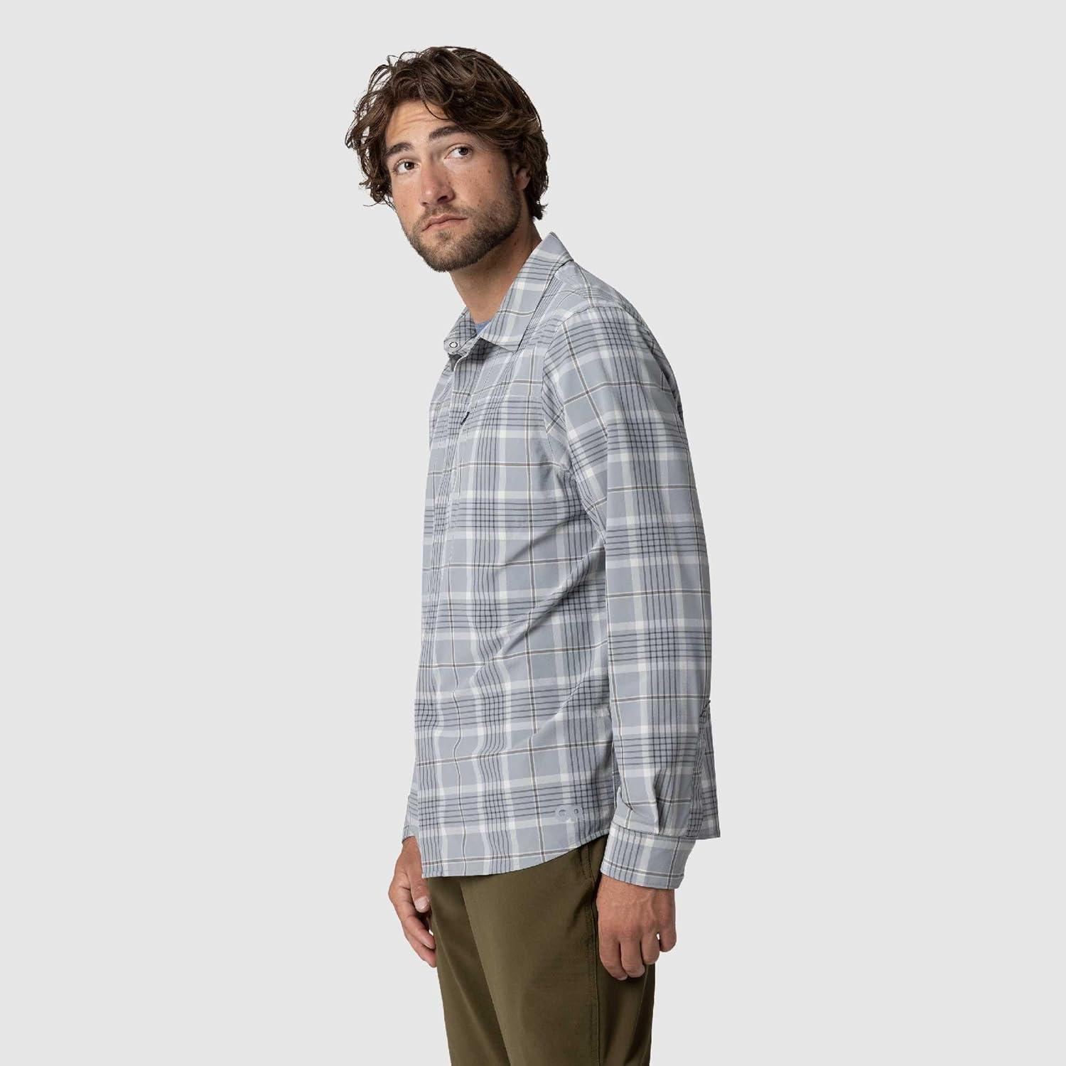 imageOutdoor Research Mens Astroman Long Sleeve Sun Shirt Lightweight UPF 30 Snap Button Hiking Top Breathable amp StretchyLight Pewter Plaid