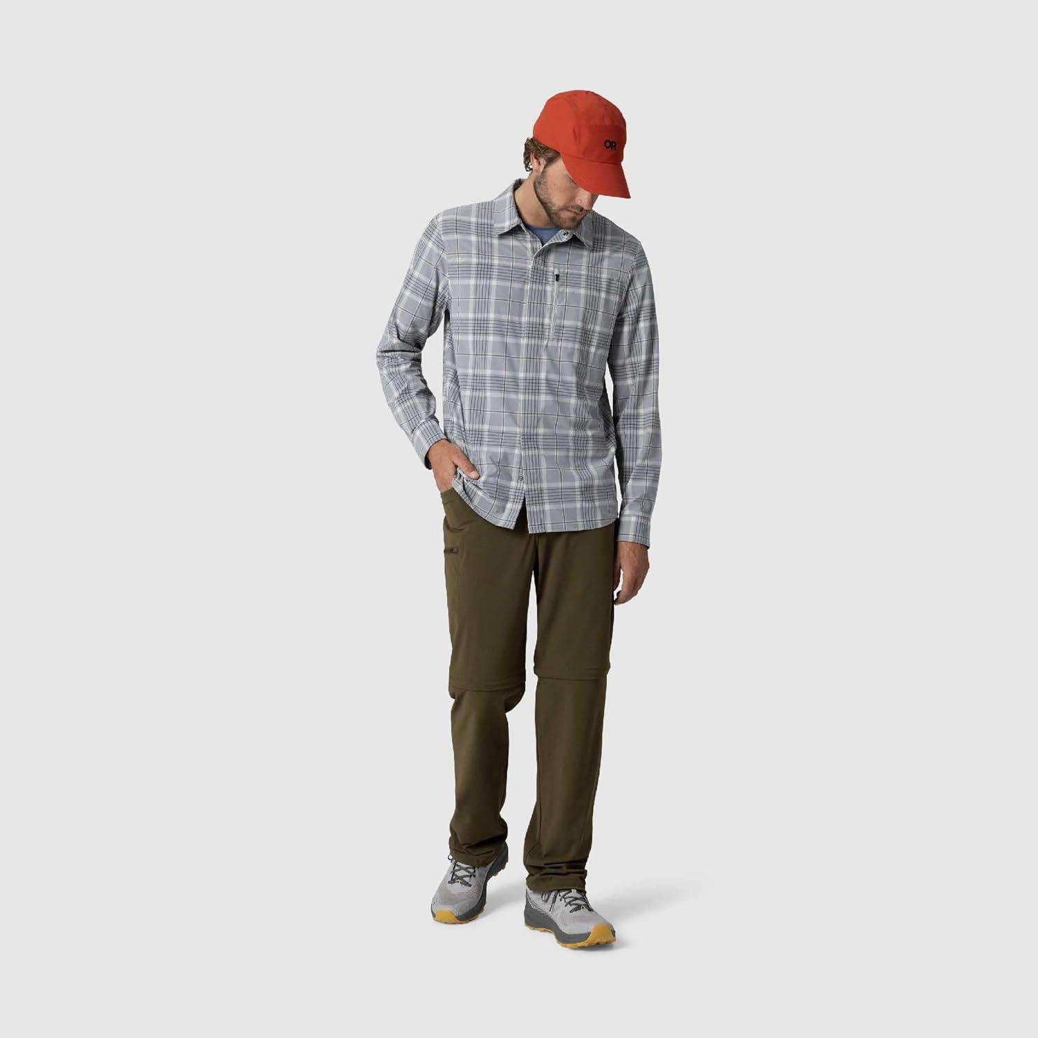 imageOutdoor Research Mens Astroman Long Sleeve Sun Shirt Lightweight UPF 30 Snap Button Hiking Top Breathable amp StretchyLight Pewter Plaid