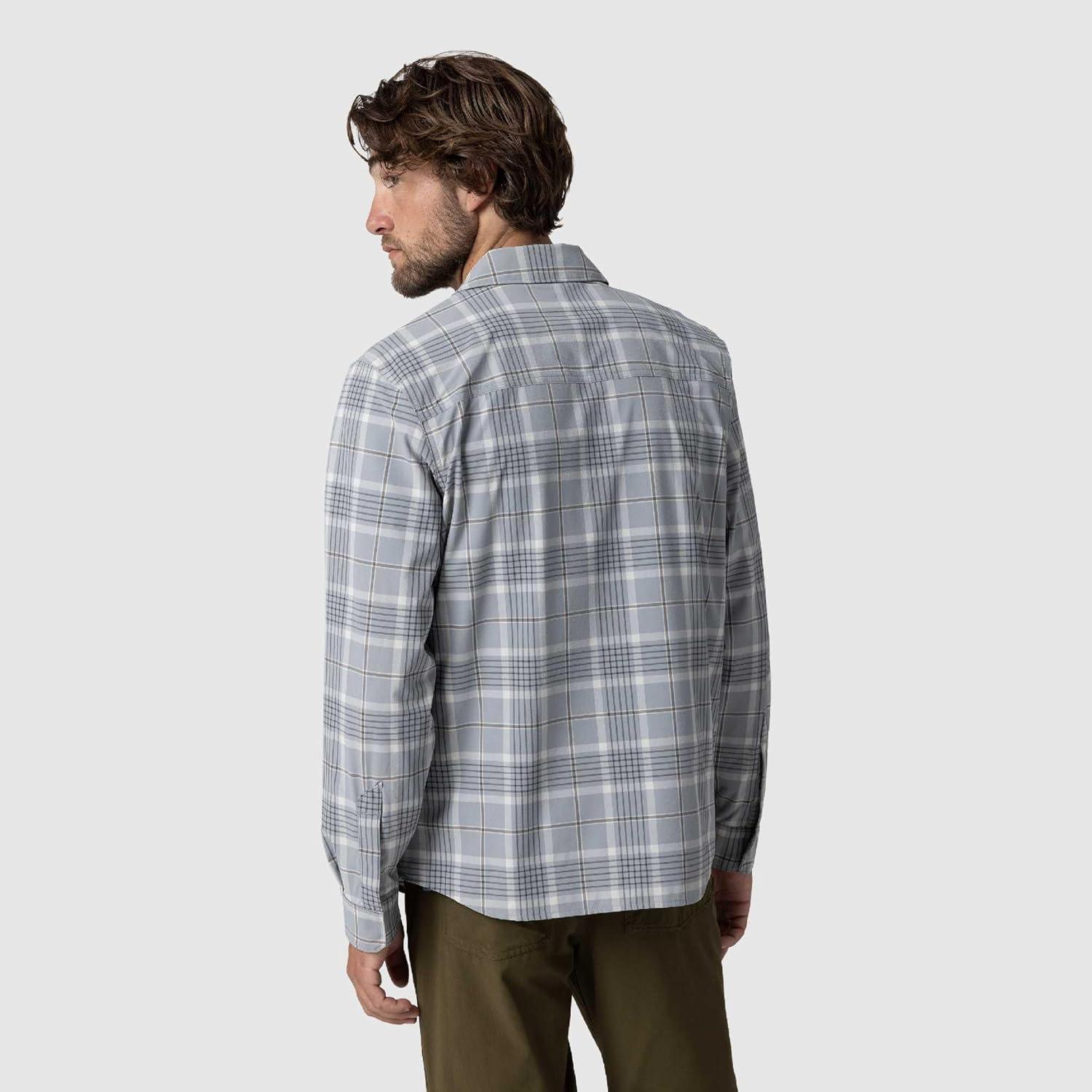 imageOutdoor Research Mens Astroman Long Sleeve Sun Shirt Lightweight UPF 30 Snap Button Hiking Top Breathable amp StretchyLight Pewter Plaid