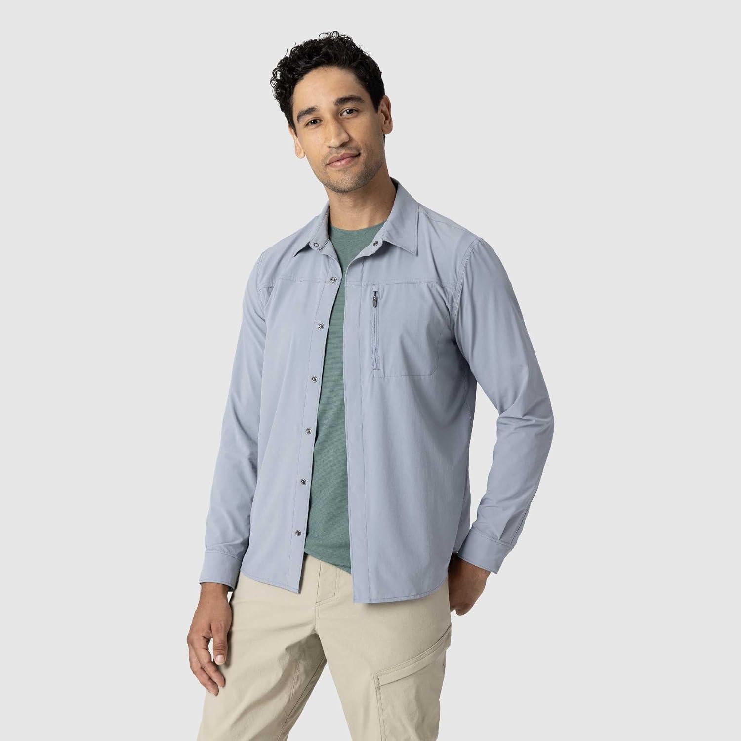 imageOutdoor Research Mens Astroman Long Sleeve Sun Shirt Lightweight UPF 30 Snap Button Hiking Top Breathable amp StretchySlate