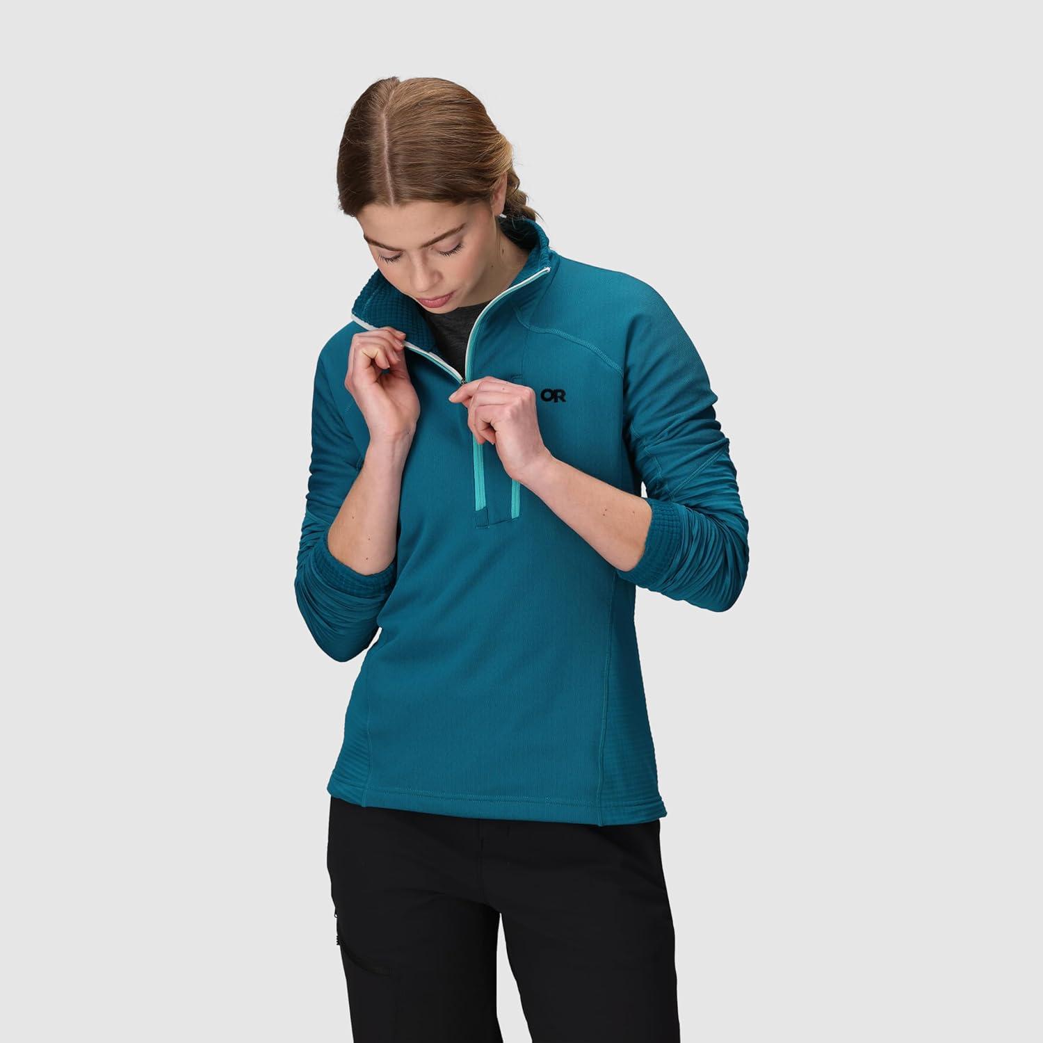imageOutdoor Research Womens Deviator Fleece Half Zip Temperature Regulating Fabric Moisture Wicking UPF 30Aurora
