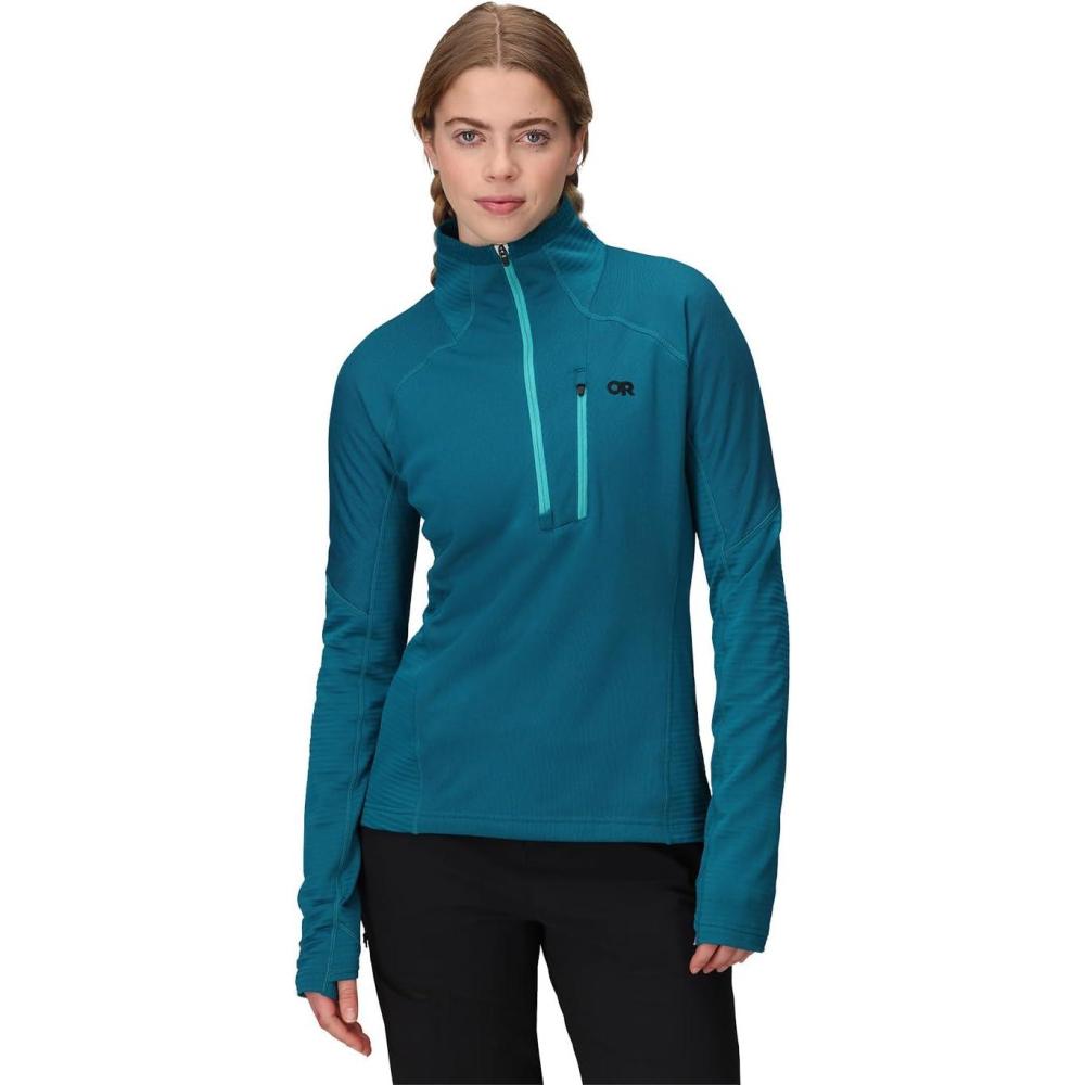 imageOutdoor Research Womens Deviator Fleece Half Zip Temperature Regulating Fabric Moisture Wicking UPF 30Aurora