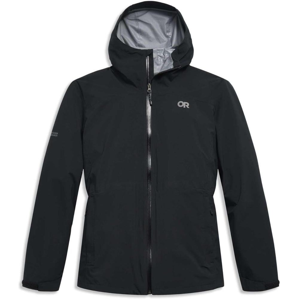 imageOutdoor Research Womens Stratoburst Stretch Rain Jacket Plus Windproof amp Waterproof Jacket Adjustable Hood Pit ZipsBlack