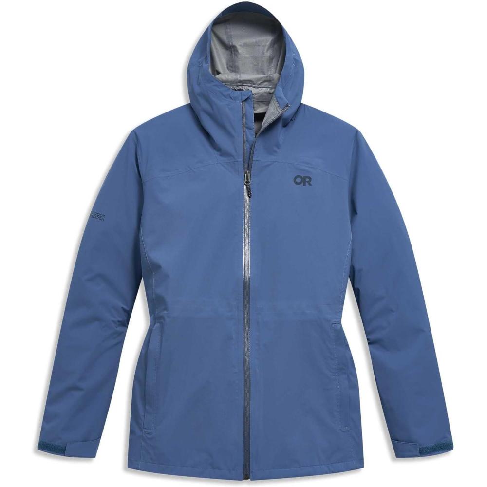 imageOutdoor Research Womens Stratoburst Stretch Rain Jacket Plus Windproof amp Waterproof Jacket Adjustable Hood Pit ZipsSkyline